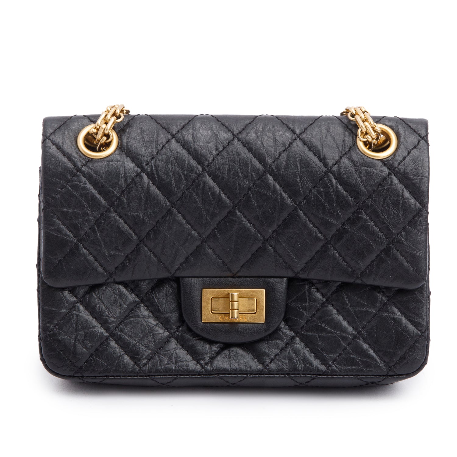 Chanel Black Quilted Aged Calfskin Leather Mini 2.55 Reissue Flap Bag w/ Box