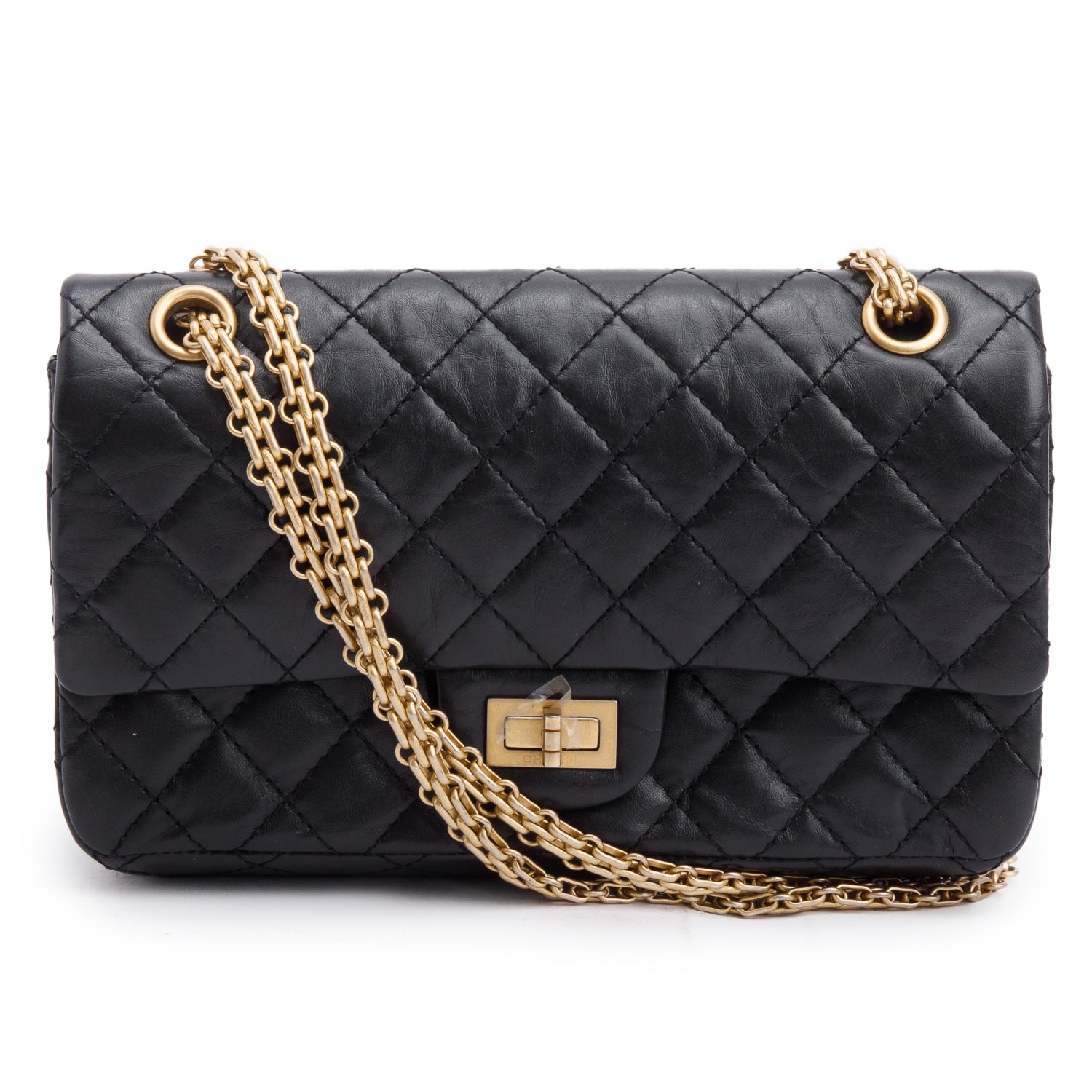 Chanel Black Aged Calfskin Leather 2.55 Reissue 225 Double Flap Bag w/ Box