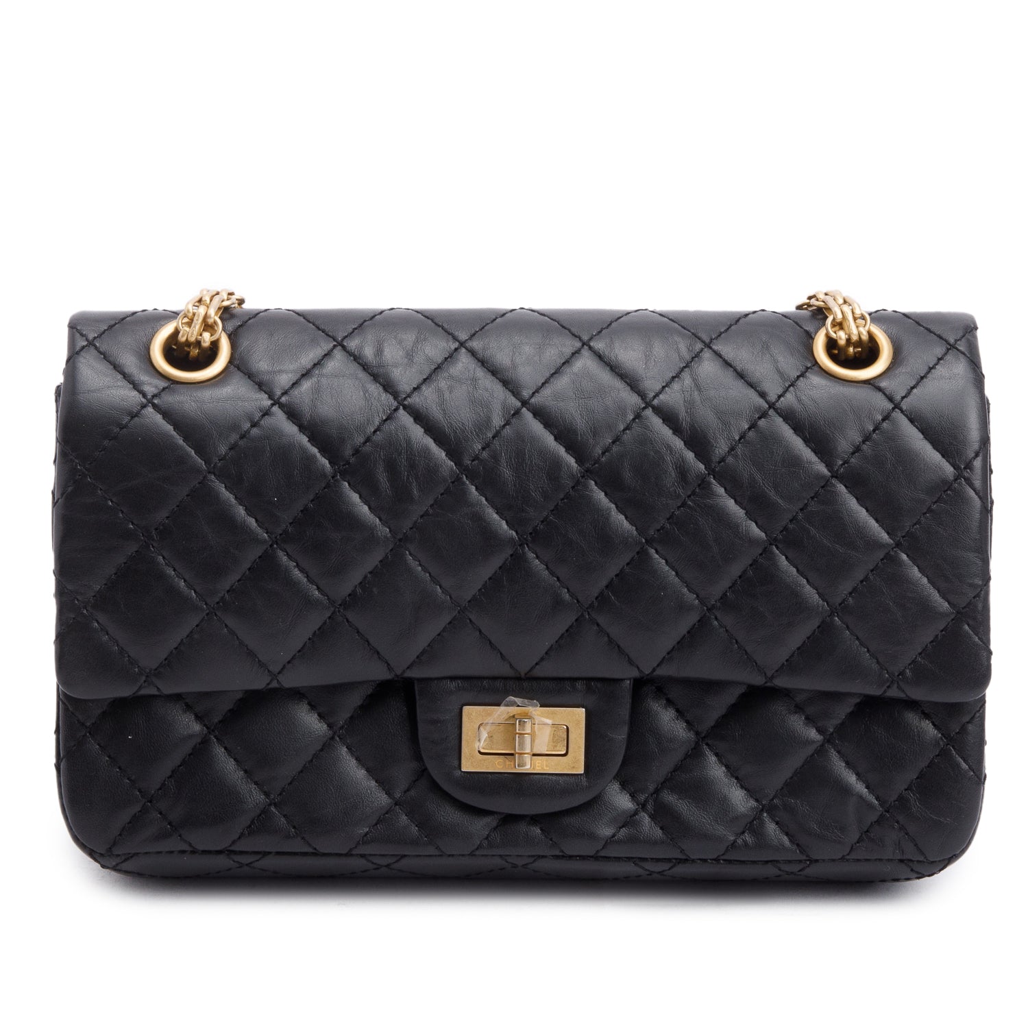 Chanel Black Aged Calfskin Leather 2.55 Reissue 225 Double Flap Bag w/ Box