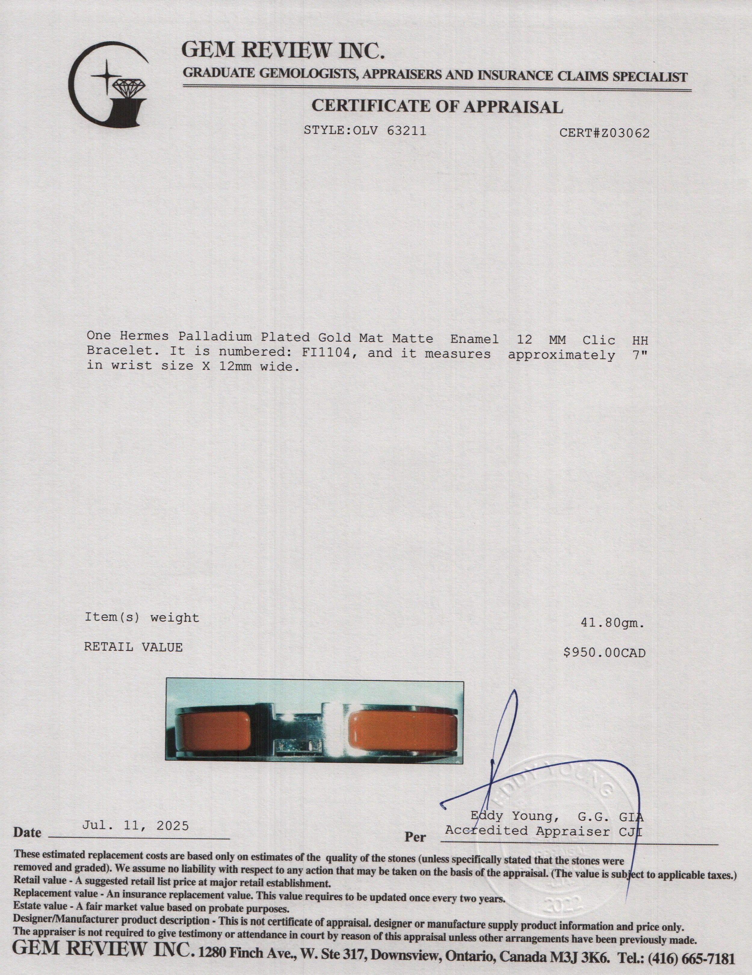 Hermes Palladium Plated Gold Mat Matte Enamel 12 MM Clic HH Bracelet