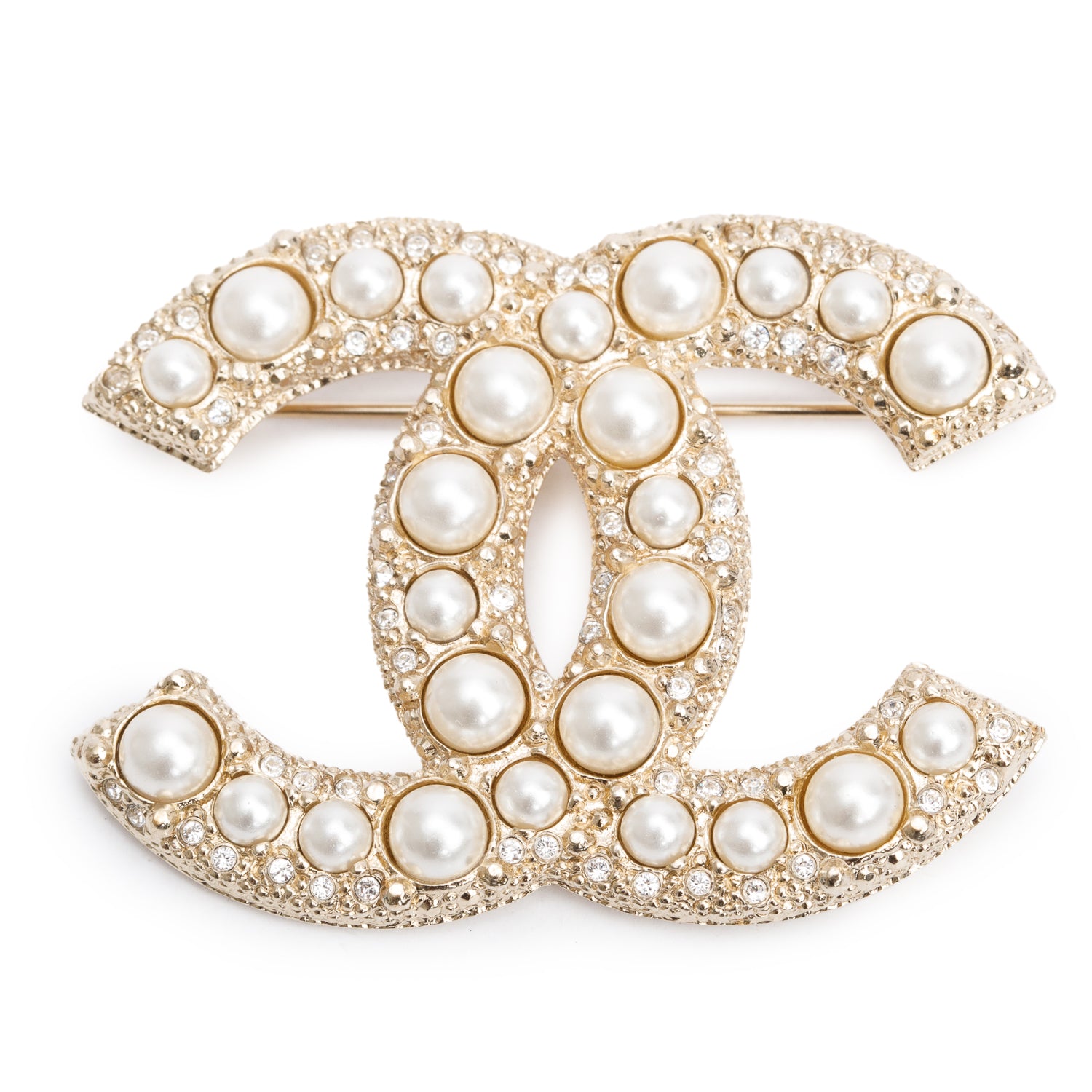 Chanel 2020 Gold Plated Faux Pearl & Strass CC Brooch