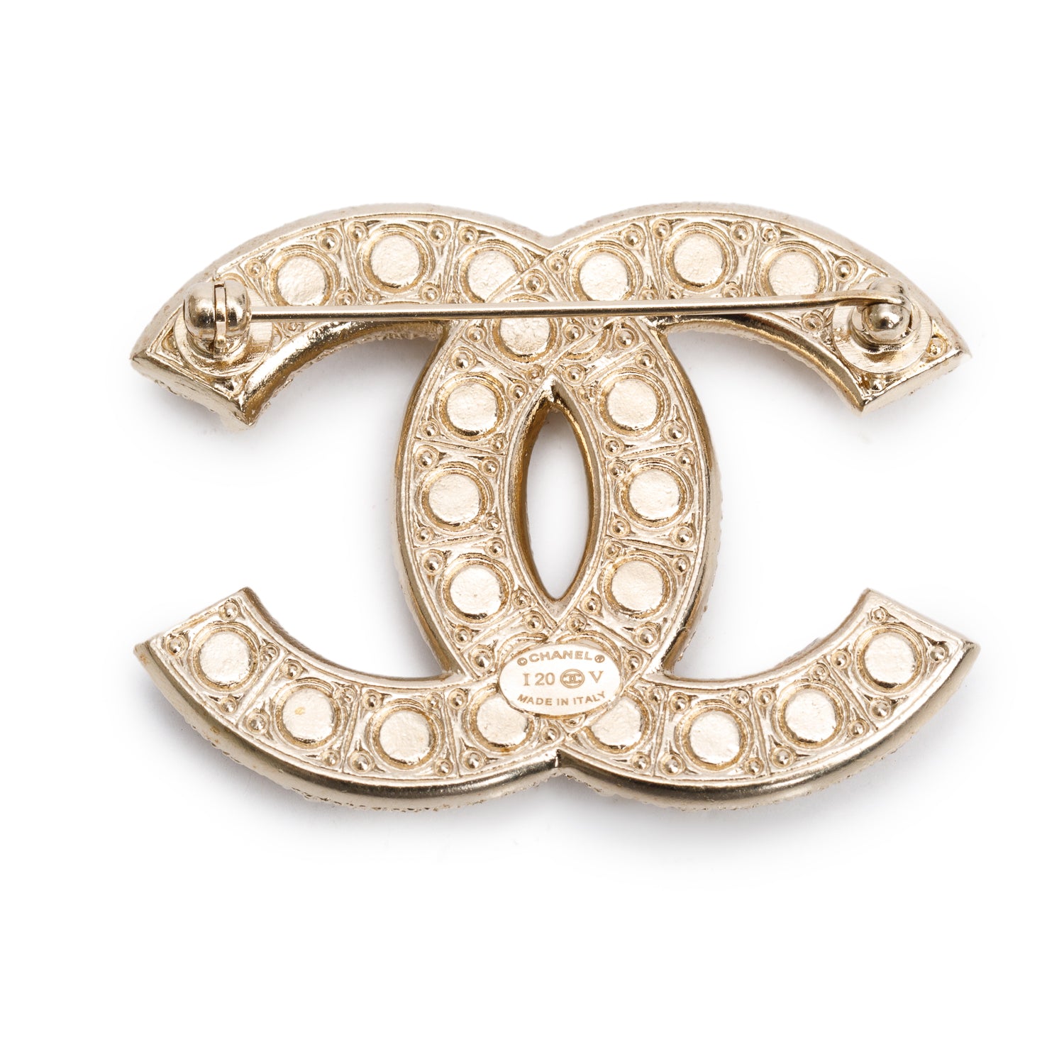 Chanel 2020 Gold Plated Faux Pearl & Strass CC Brooch