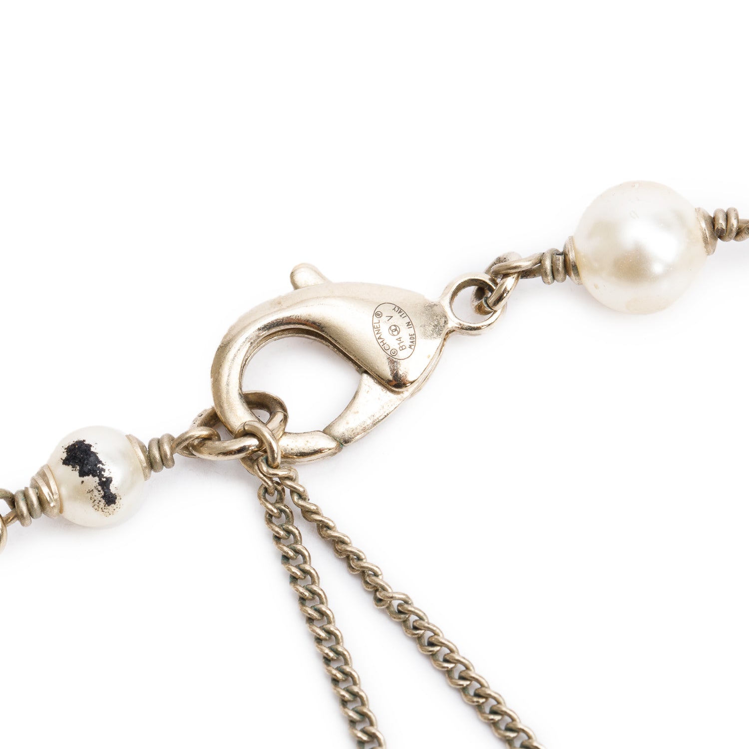 Chanel Gold-Plated Faux Pearl & Resin Bead Enamel CC Long Station Necklace w/ Box & Receipt