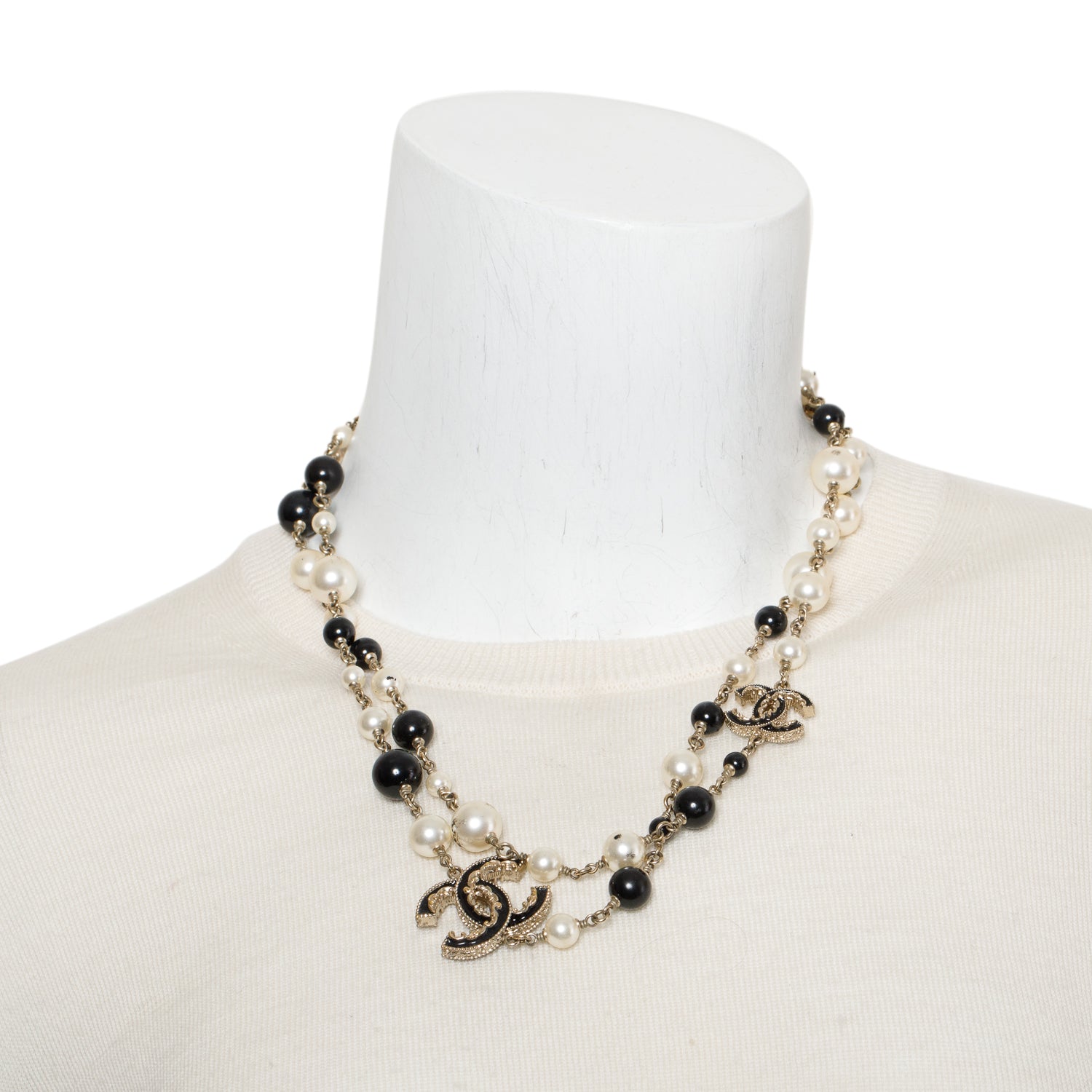 Chanel Gold-Plated Faux Pearl & Resin Bead Enamel CC Long Station Necklace w/ Box & Receipt