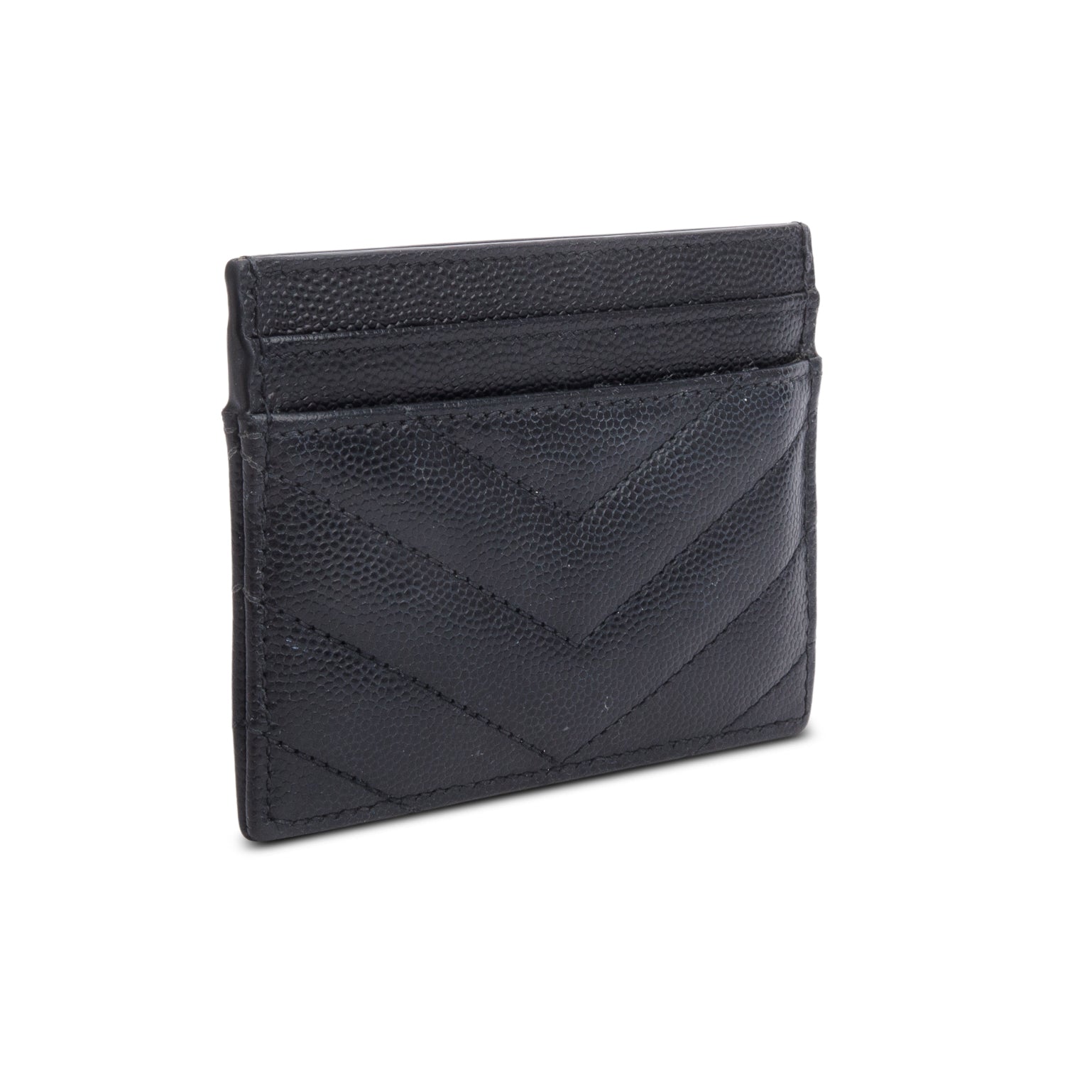 Saint Laurent 2020 Black Grain de Poudre Matelasse Chevron Leather Cassandre Card Case
