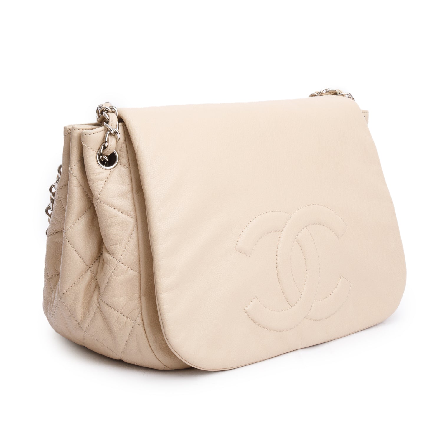 Chanel White Caviar Leather CC Timeless Accordion Flap Bag w/ Authenticity Card