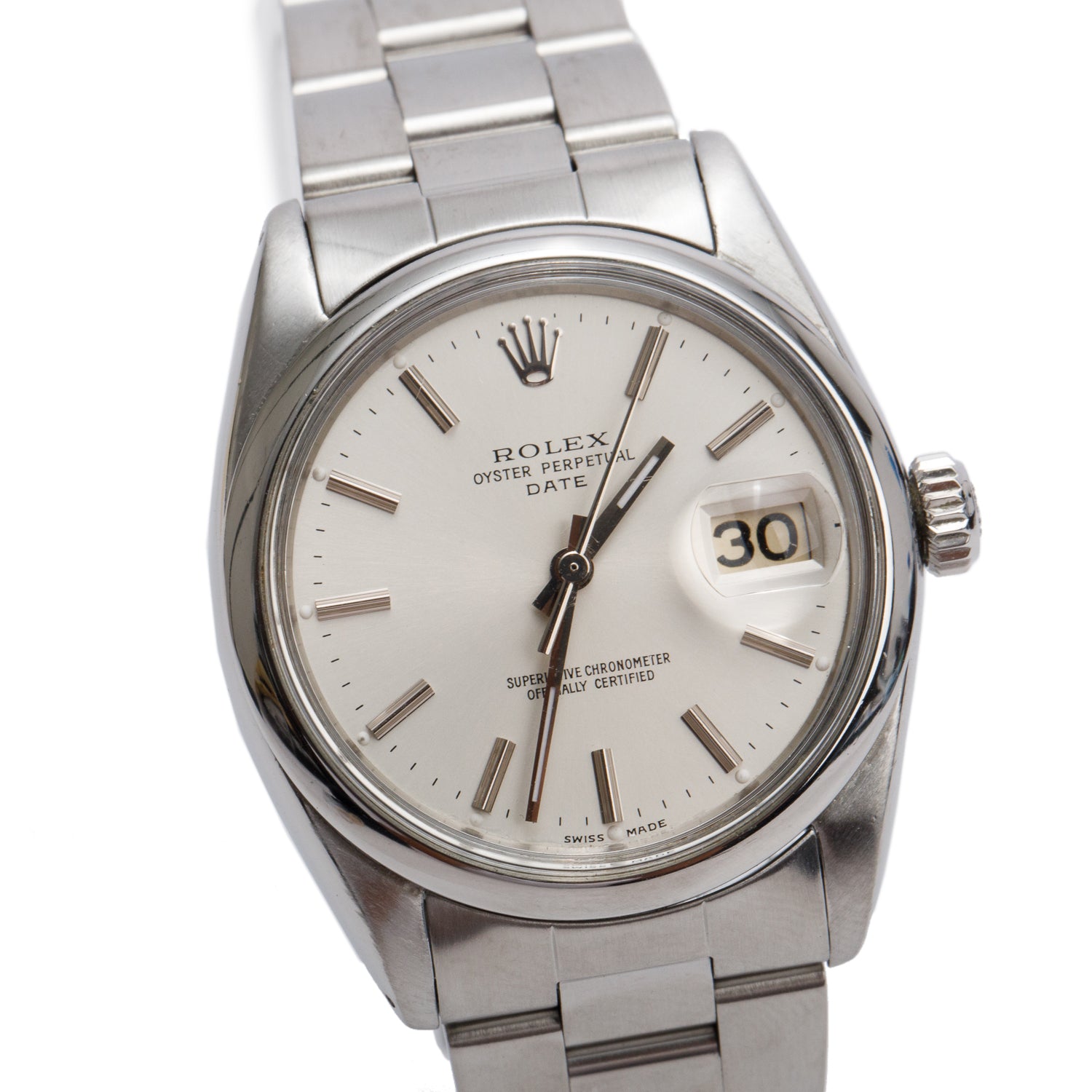 Rolex Stainless Steel Oyster Perpetual Date 34 MM Watch Silver Dial 1500 w/ Box