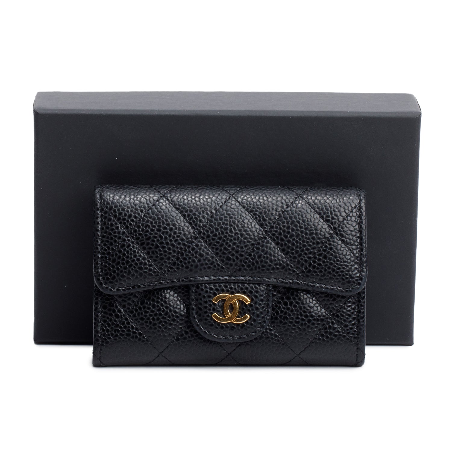 Chanel 2021 Black Quilted Caviar Leather Classic Flap Card Holder w/ Box & Authenticity Card