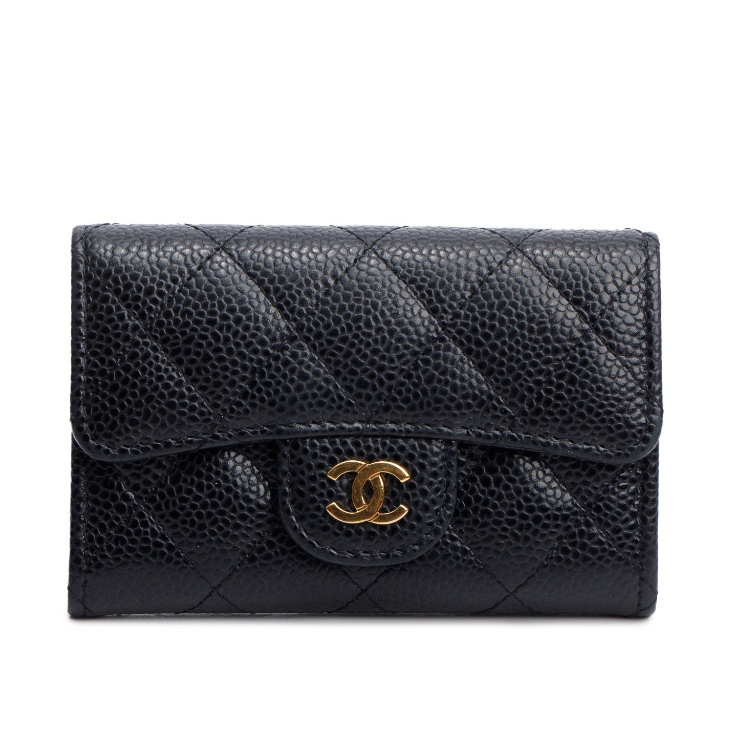 Chanel 2021 Black Quilted Caviar Leather Classic Flap Card Holder w/ Box & Authenticity Card