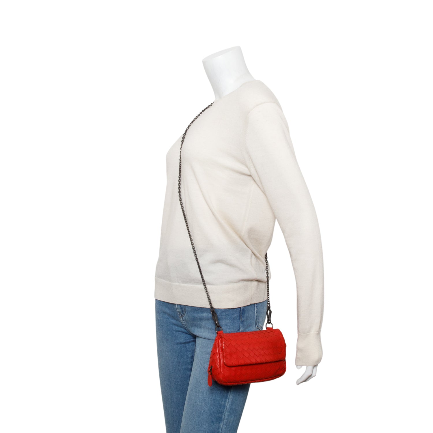 Bottega Veneta Red Intrecciato Small Chain Messenger Bag