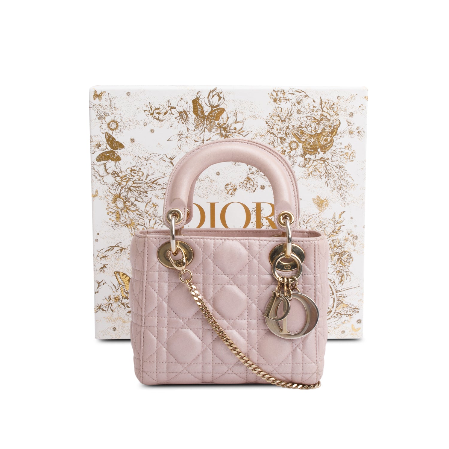 Christian Dior Pink Cannage Leather Mini Lady Dior Bag w/ Box