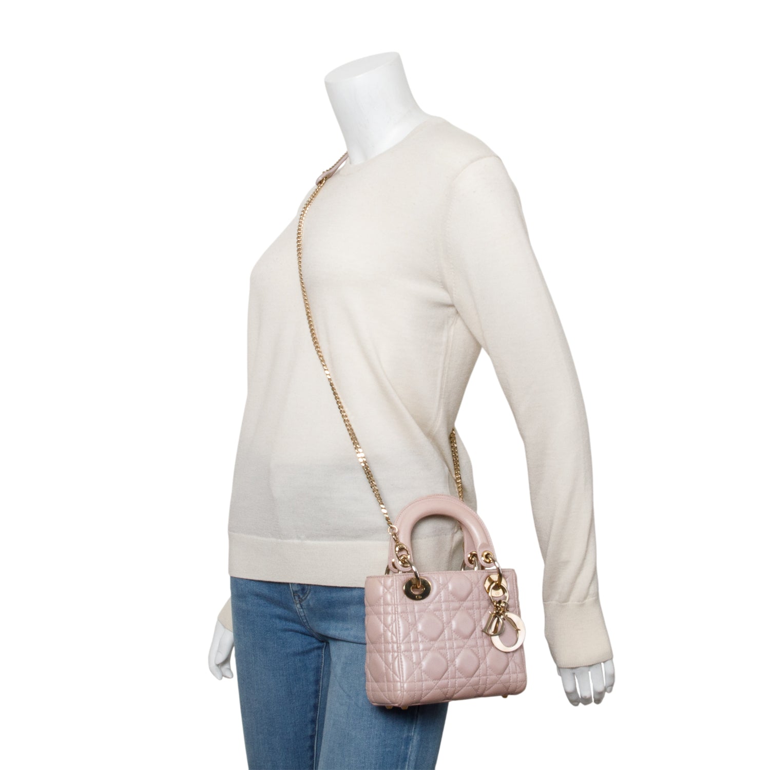 Christian Dior Pink Cannage Leather Mini Lady Dior Bag w/ Box