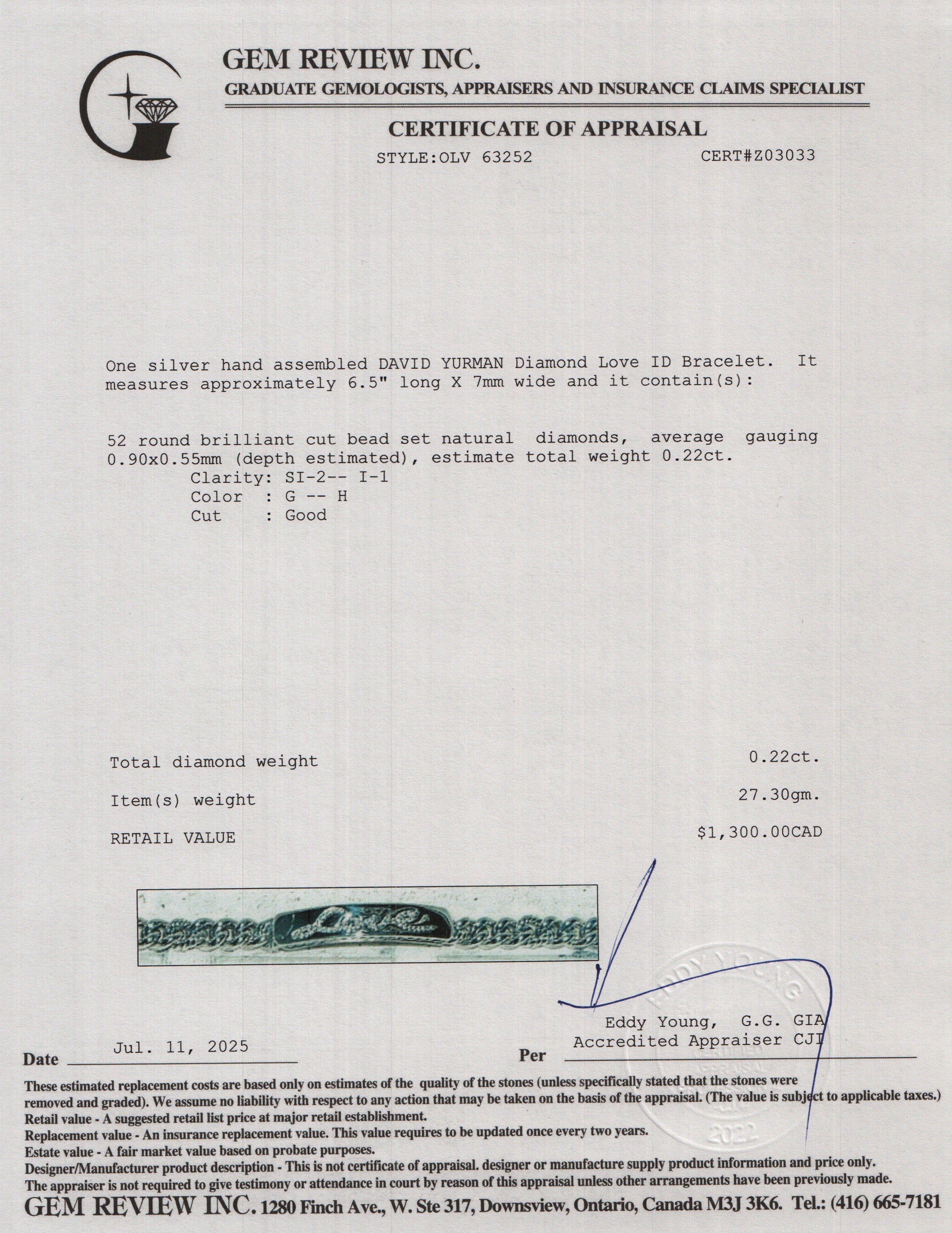 David Yurman Sterling Silver Pave Diamond Curb Link 'Love' ID Bracelet