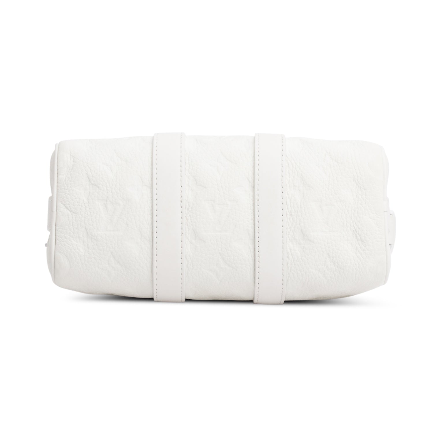 Louis Vuitton 2024 White Monogram Taurillion Leather Keepall Bandouliere 25 w/ Strap & Receipt