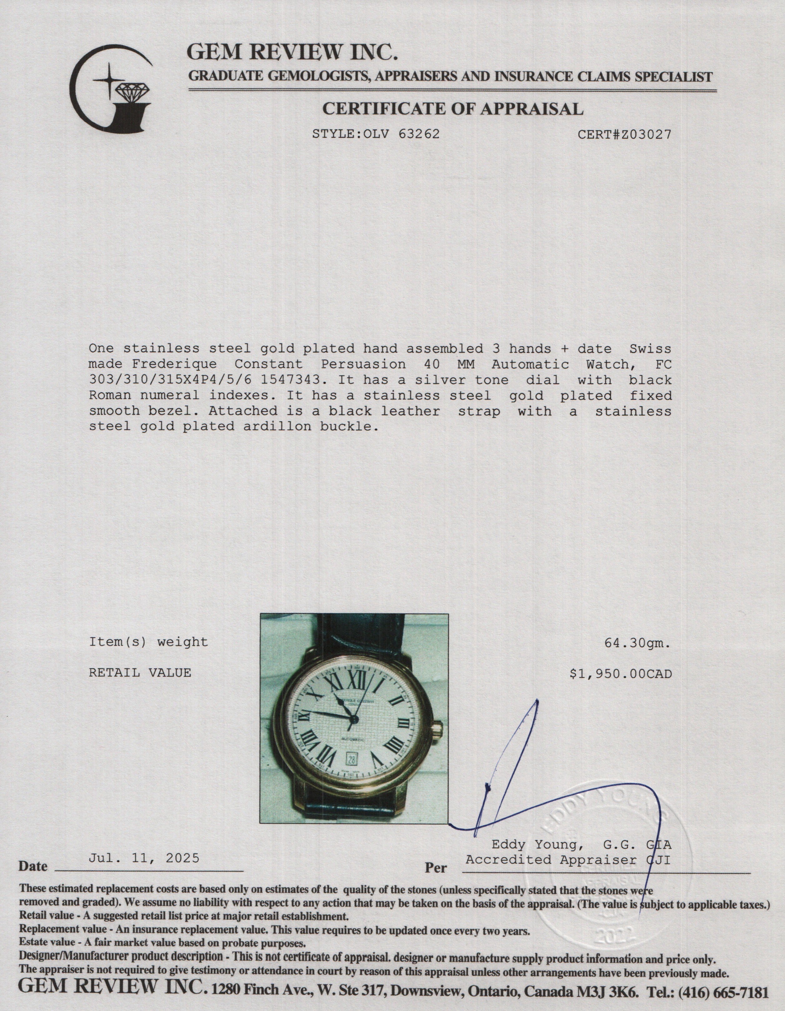 Frederique Constant Gold-Plated Stainless Steel Persuasion 40 MM Automatic Watch