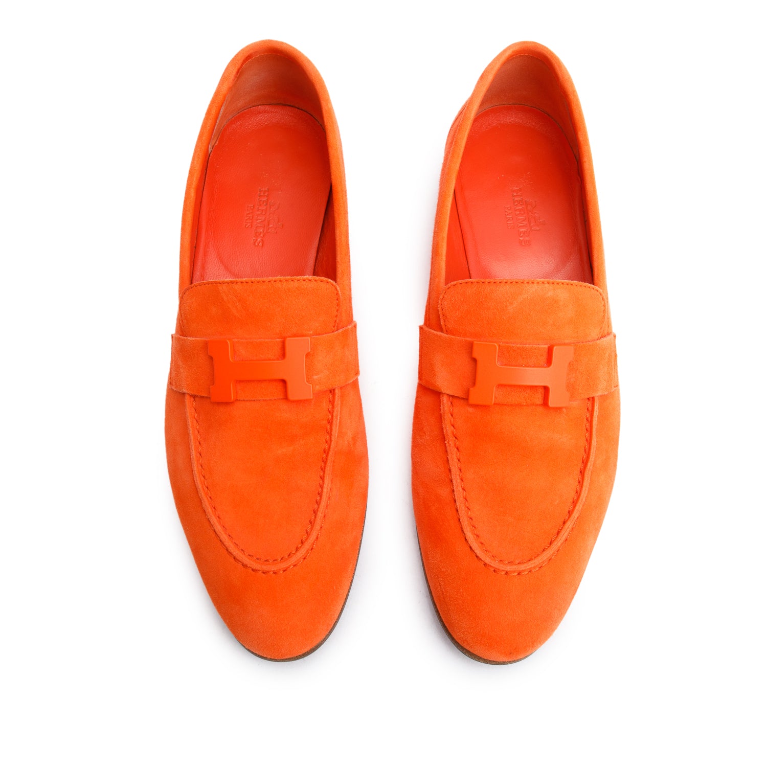 Hermes Orange Suede Goatskin Paris Loafer, Size 37 w/ Box