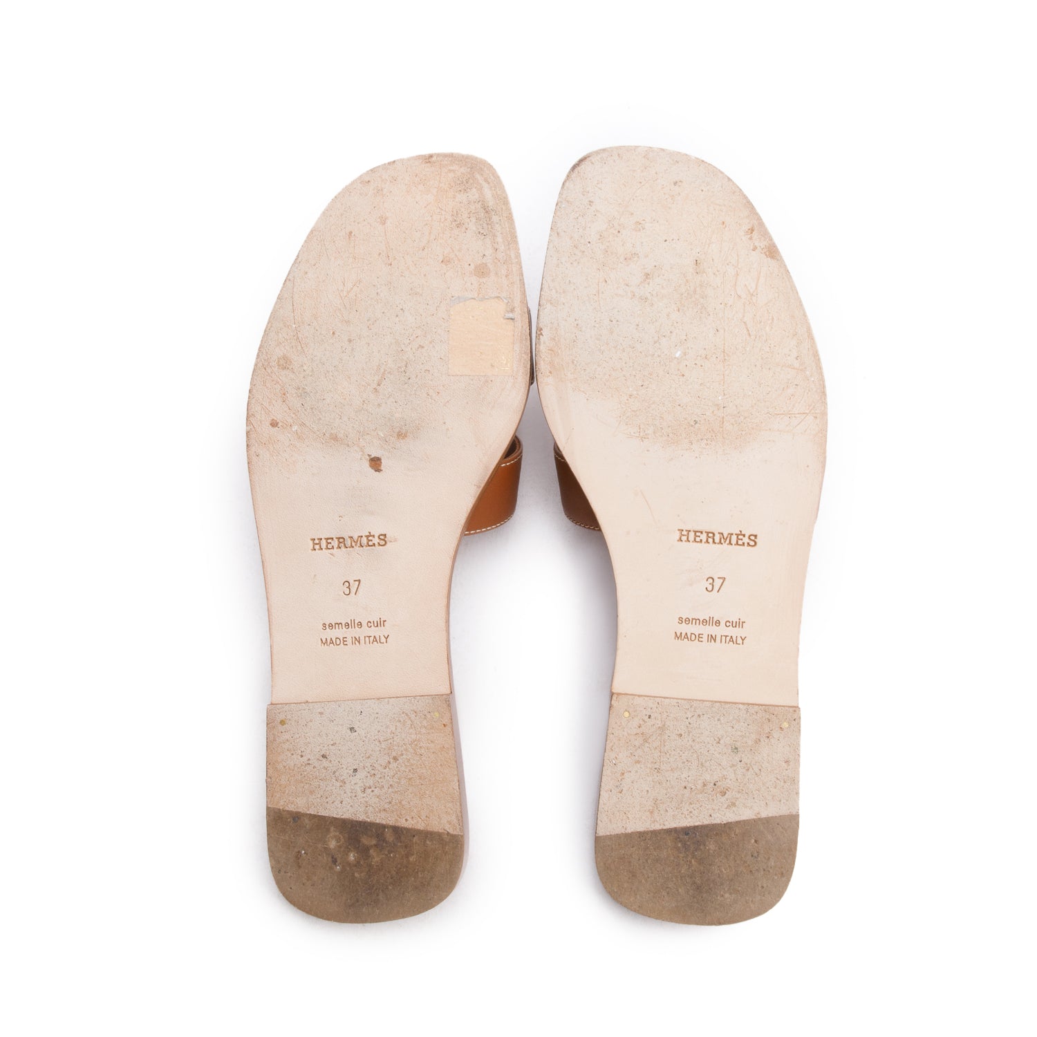 Hermes Gold Veau Lisse Leather Oran Sandals, Size 37 w/ Box