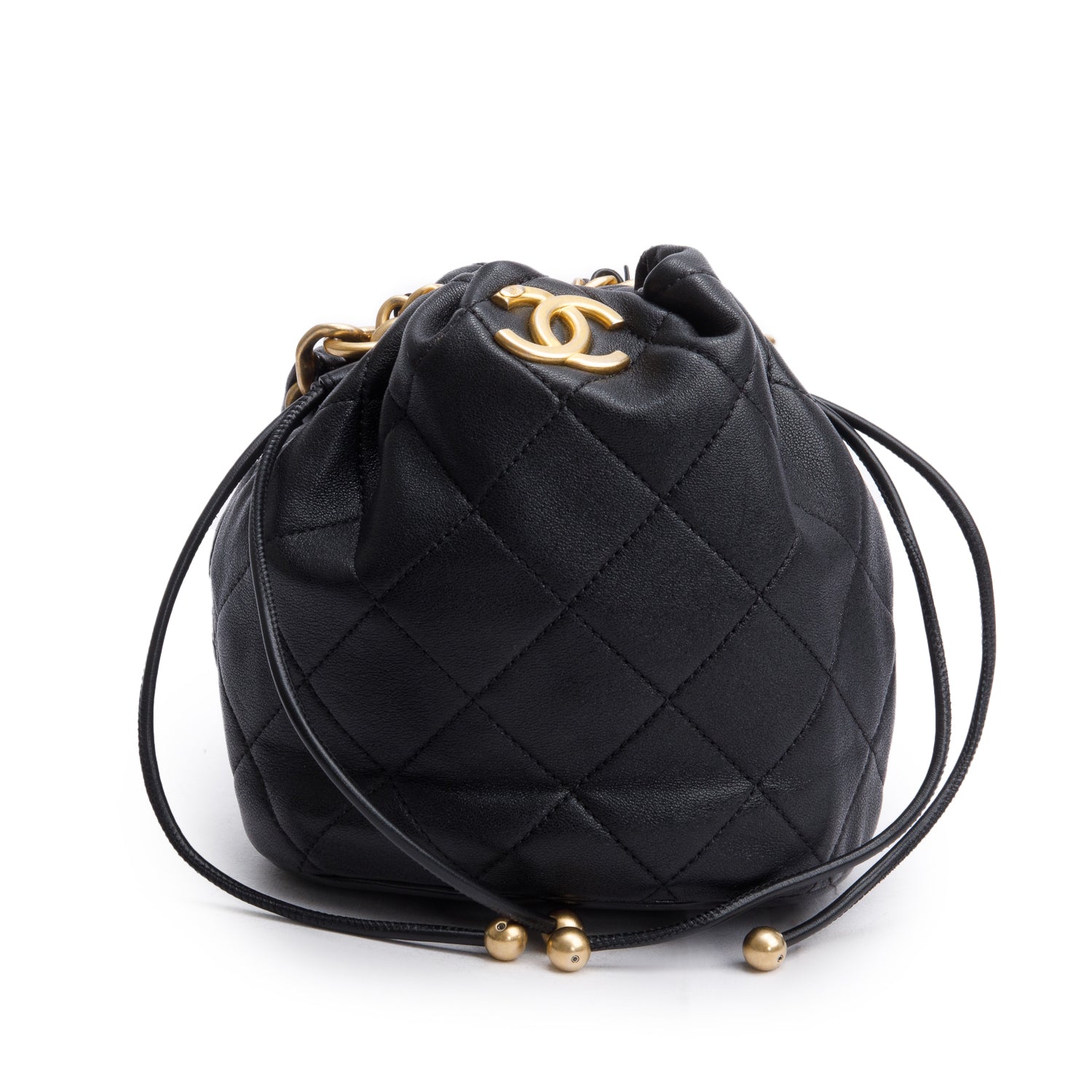 Chanel 2021 Black Calfskin Leather Chain is More Bucket Bag w/ Authenticity Card