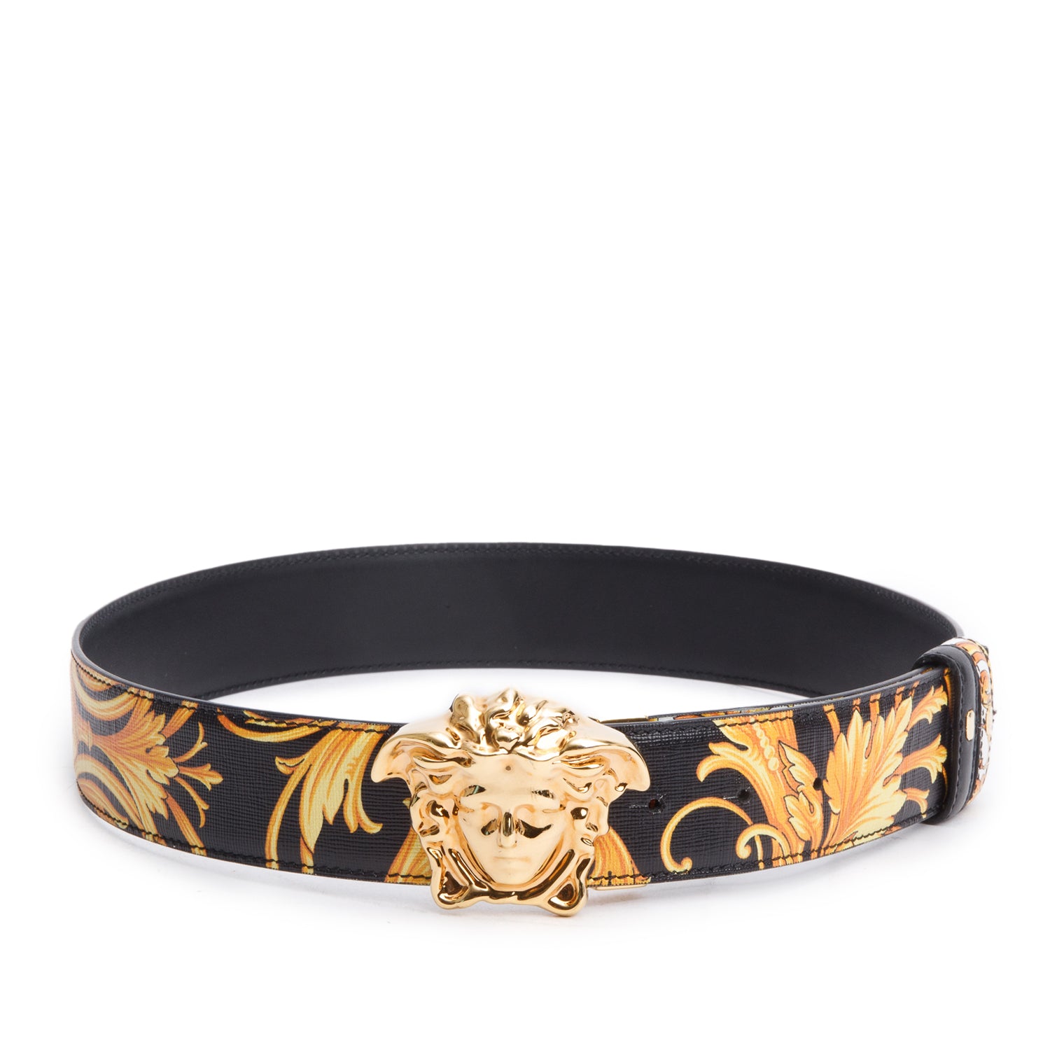Versace Black Calfskin Leather Palazzo Medusa Reversible Belt w/ Box