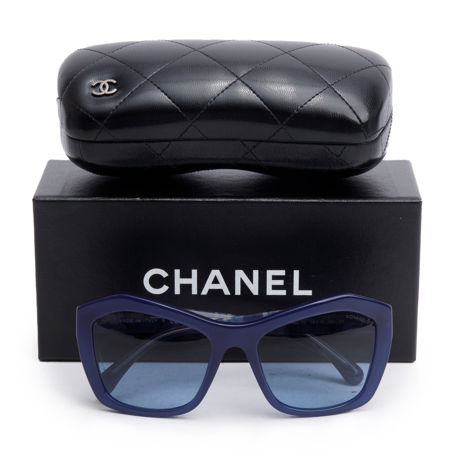 Chanel 5296 Blue Lace Accent Acetate CC Logo Sunglasses w/ Box & Case