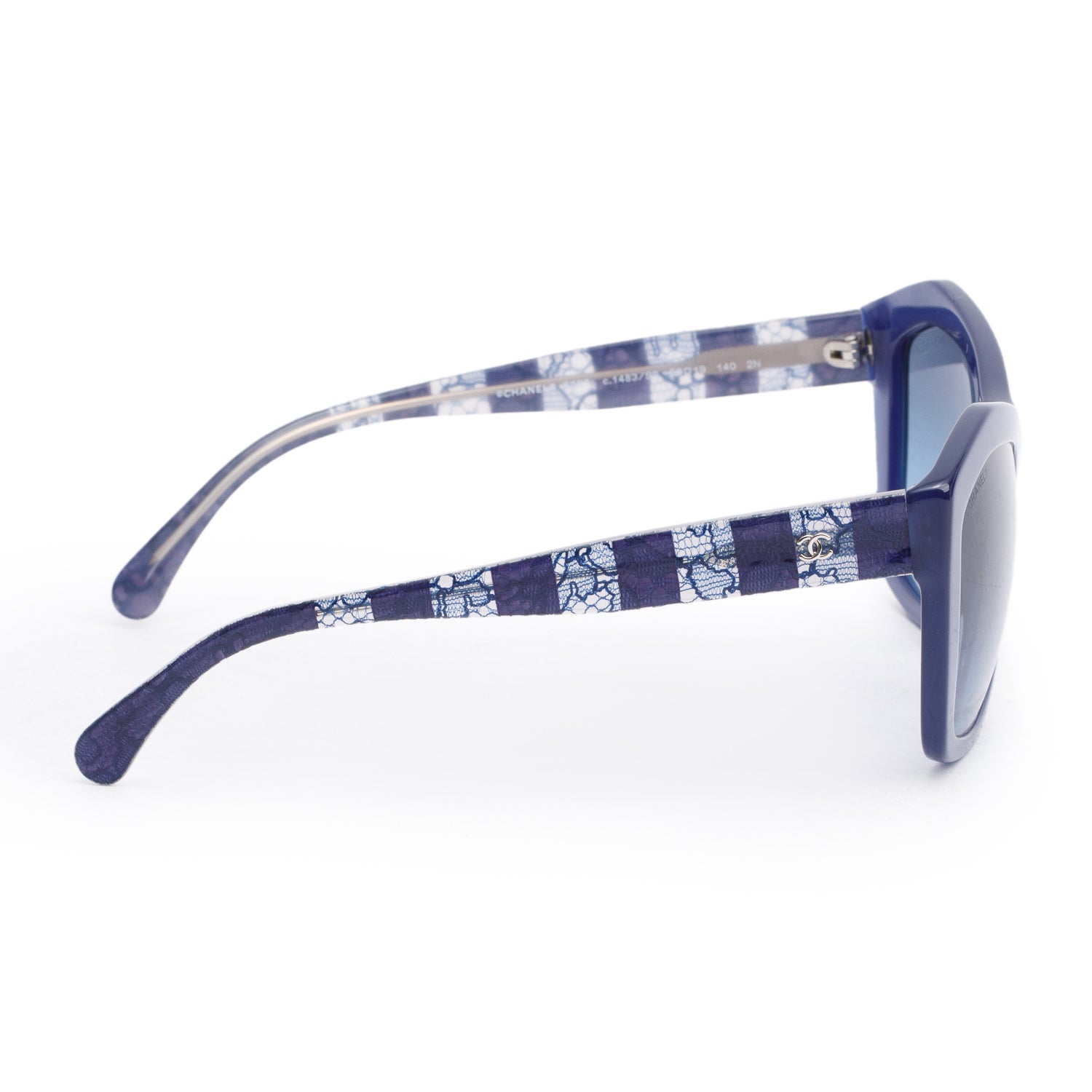 Chanel 5296 Blue Lace Accent Acetate CC Logo Sunglasses w/ Box & Case