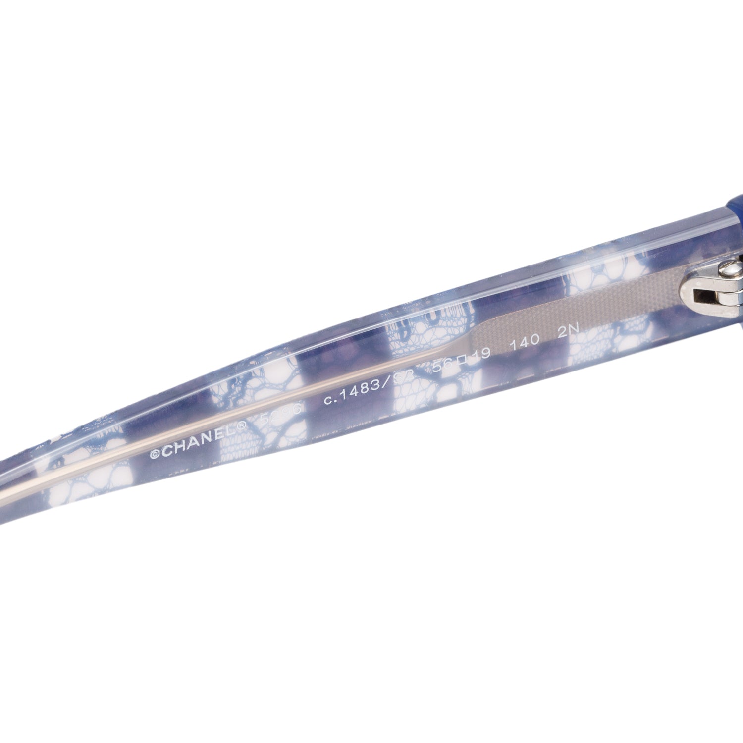 Chanel 5296 Blue Lace Accent Acetate CC Logo Sunglasses w/ Box & Case