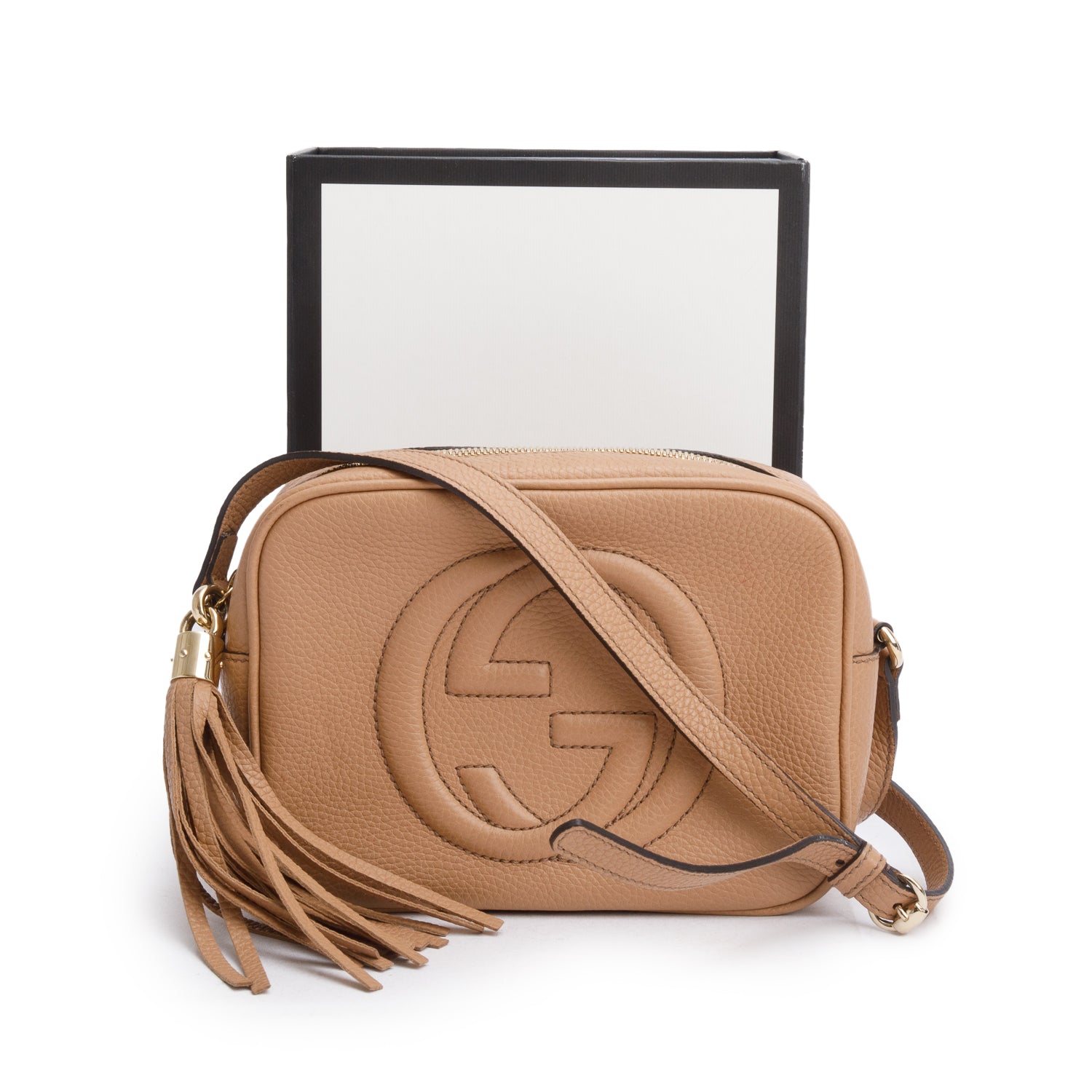 Gucci Beige Pebbled Calfskin Leather Small Soho Disco Bag w/ Box