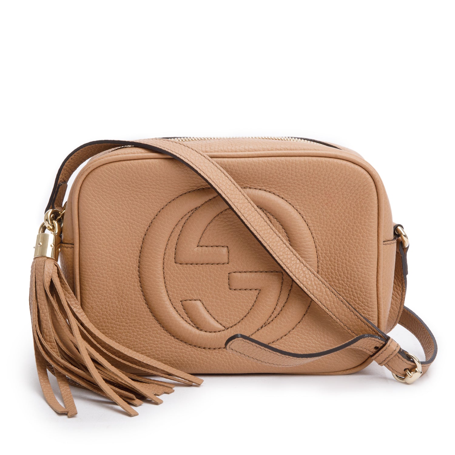 Gucci Beige Pebbled Calfskin Leather Small Soho Disco Bag w/ Box
