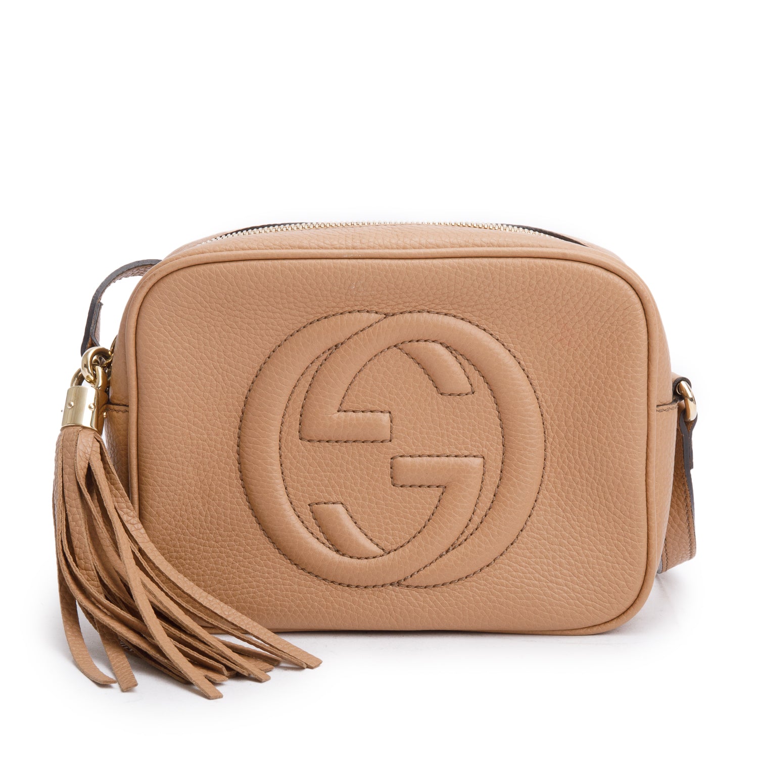 Gucci Beige Pebbled Calfskin Leather Small Soho Disco Bag w/ Box