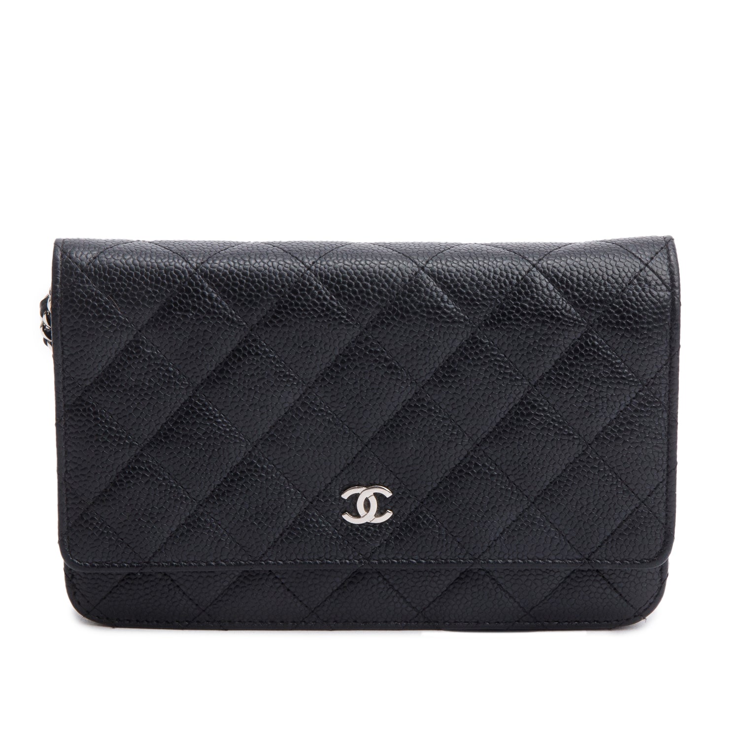 Chanel Black Quilted Caviar Leather Classic Wallet on Chain w/ Box, Receipt & Authenticity Card