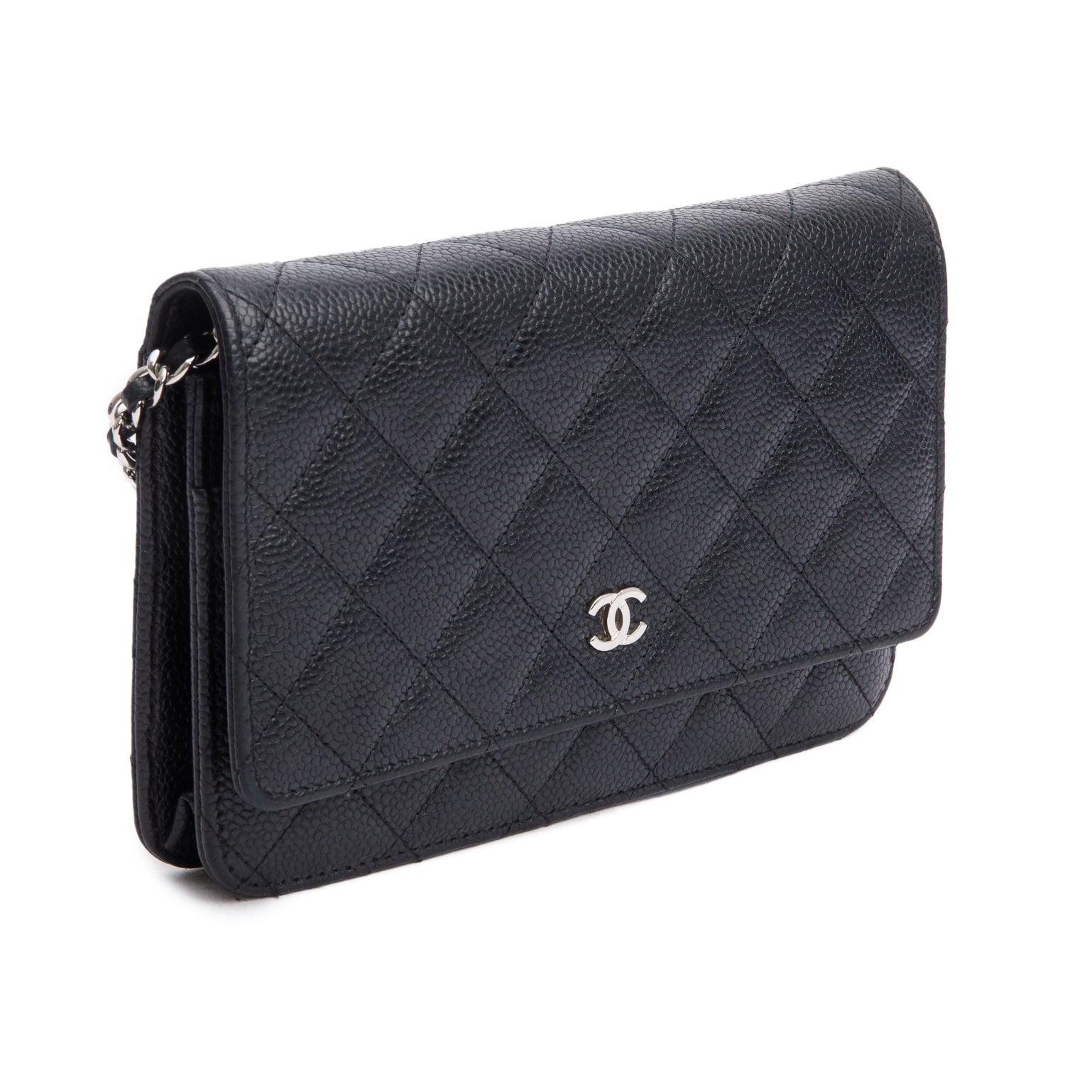 Chanel Black Quilted Caviar Leather Classic Wallet on Chain w/ Box, Receipt & Authenticity Card