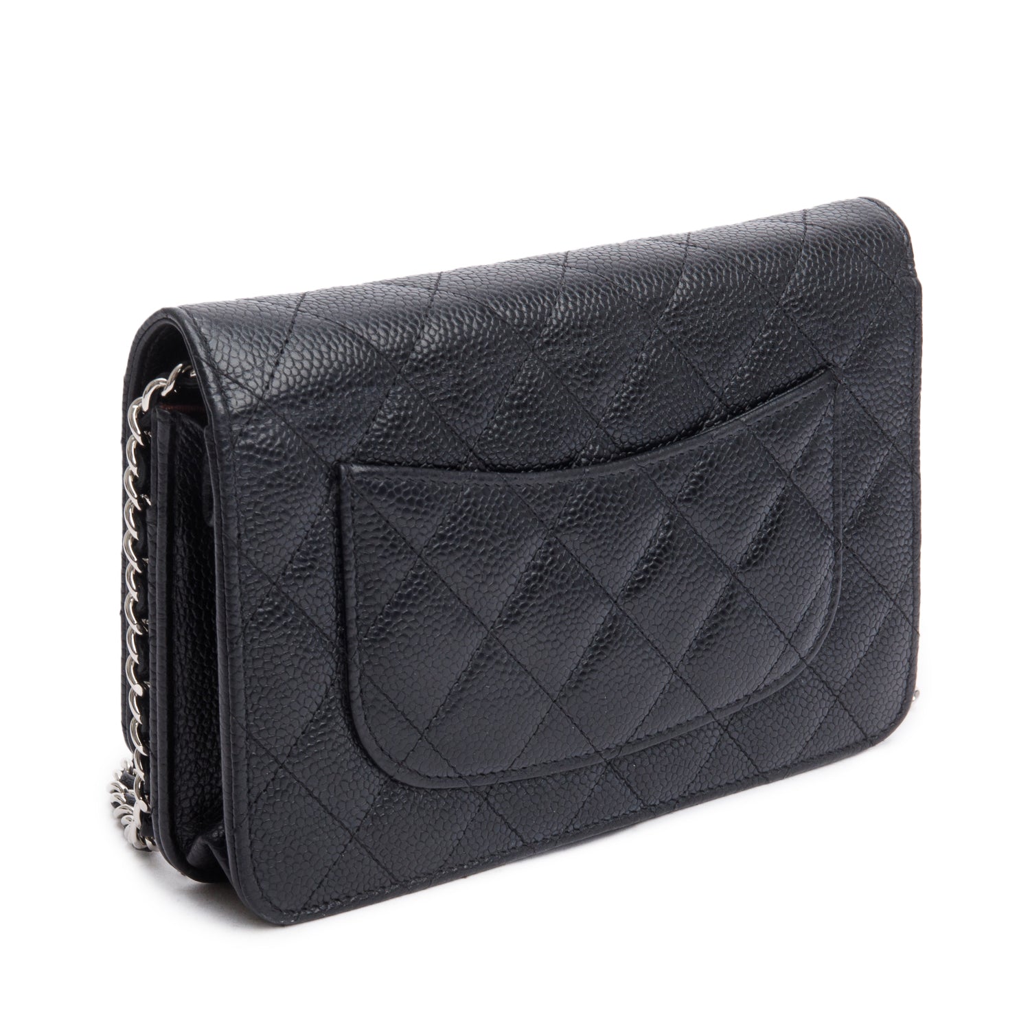 Chanel Black Quilted Caviar Leather Classic Wallet on Chain w/ Box, Receipt & Authenticity Card