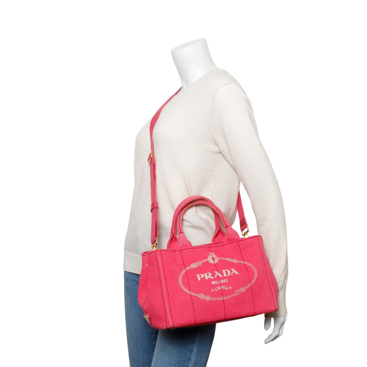 Prada Pink Canvas Small Canapa Logo Tote w/ Strap
