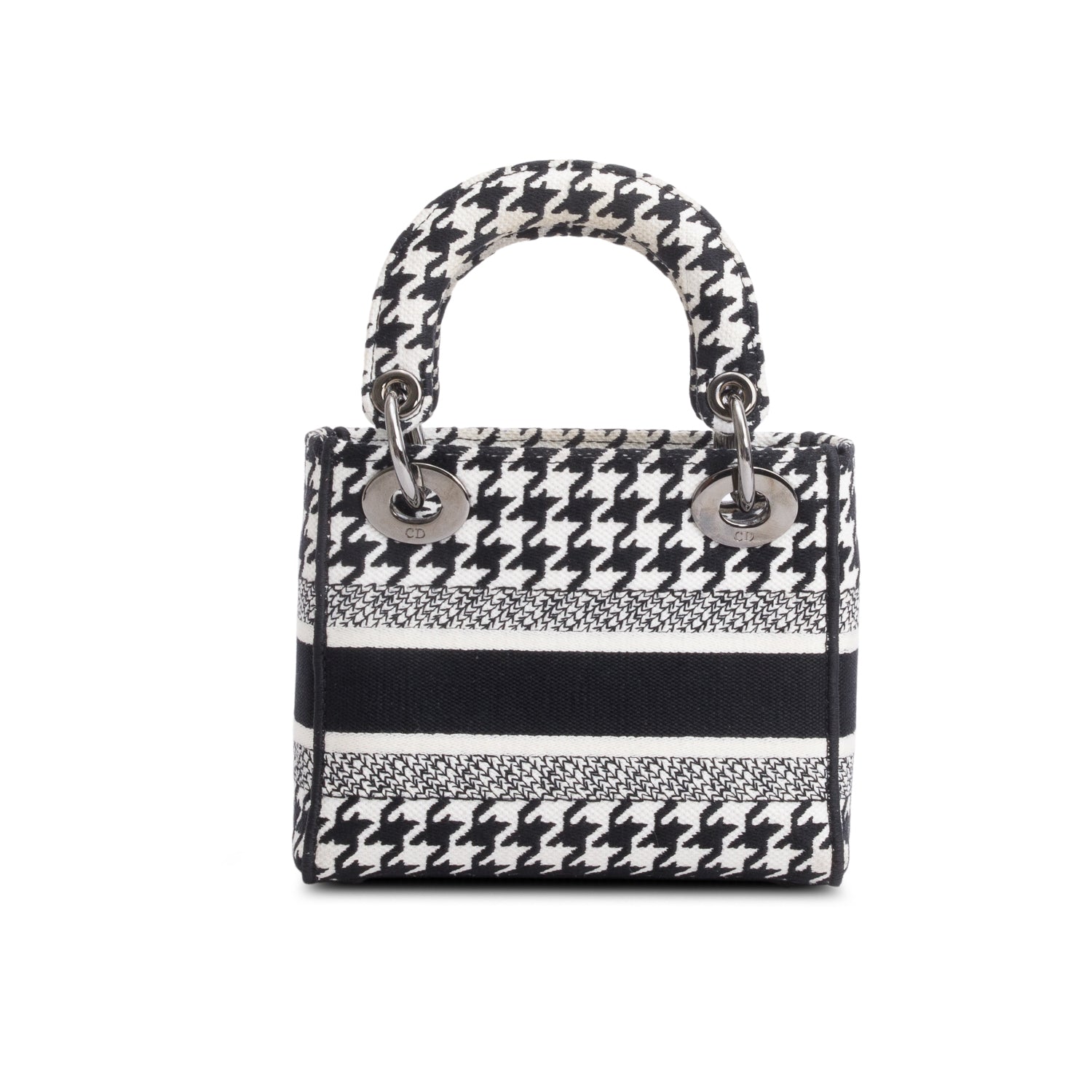 Christian Dior 2022 Black/White Houndstooth Canvas Mini Lady D-Lite Bag w/ Strap