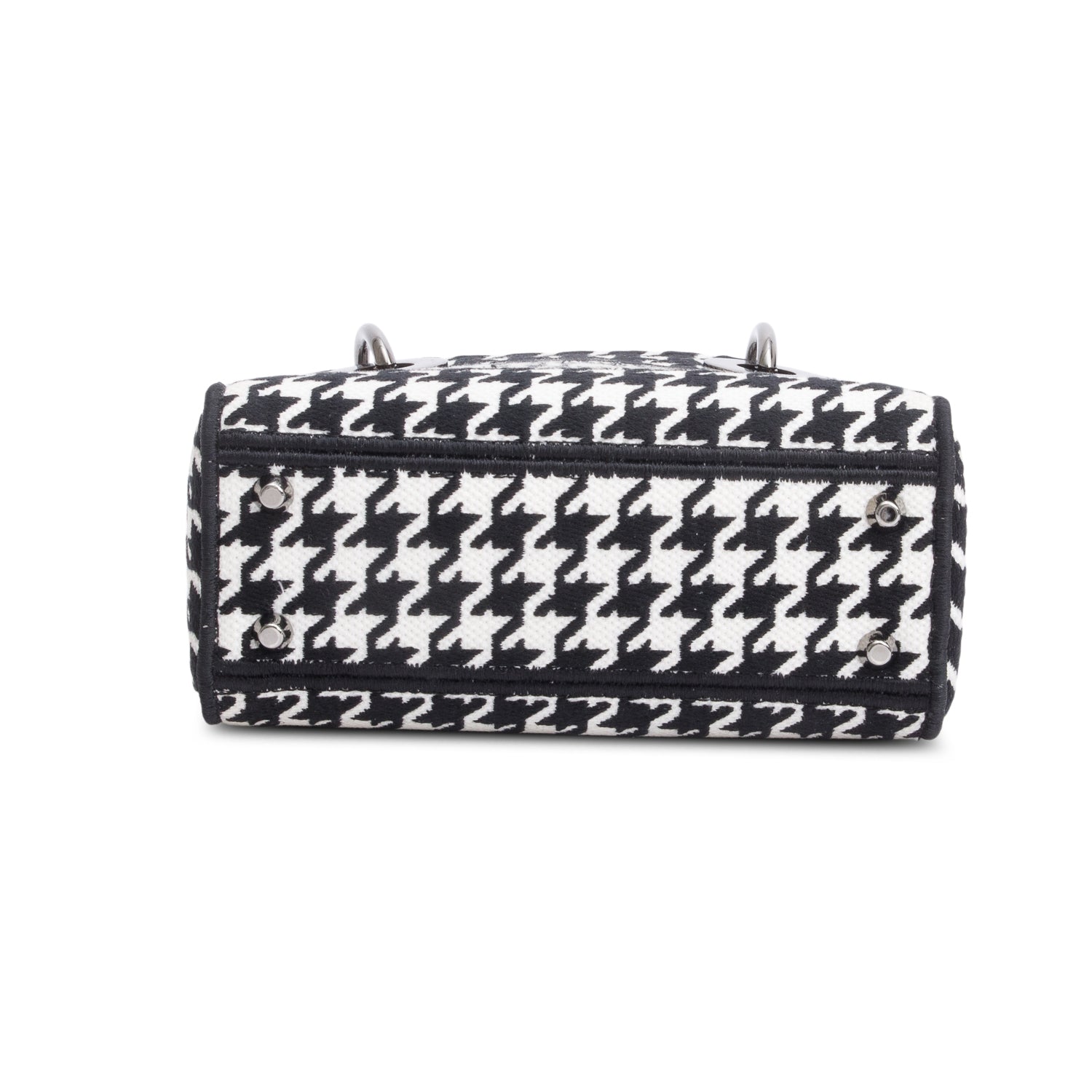 Christian Dior 2022 Black/White Houndstooth Canvas Mini Lady D-Lite Bag w/ Strap