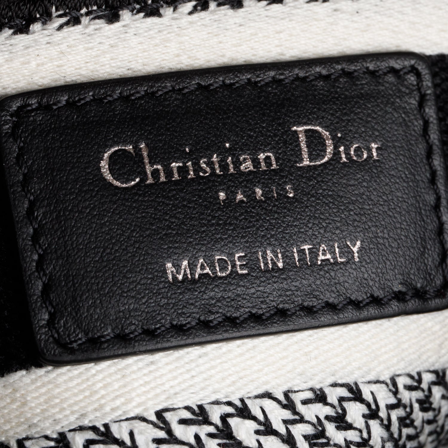 Christian Dior 2022 Black/White Houndstooth Canvas Mini Lady D-Lite Bag w/ Strap