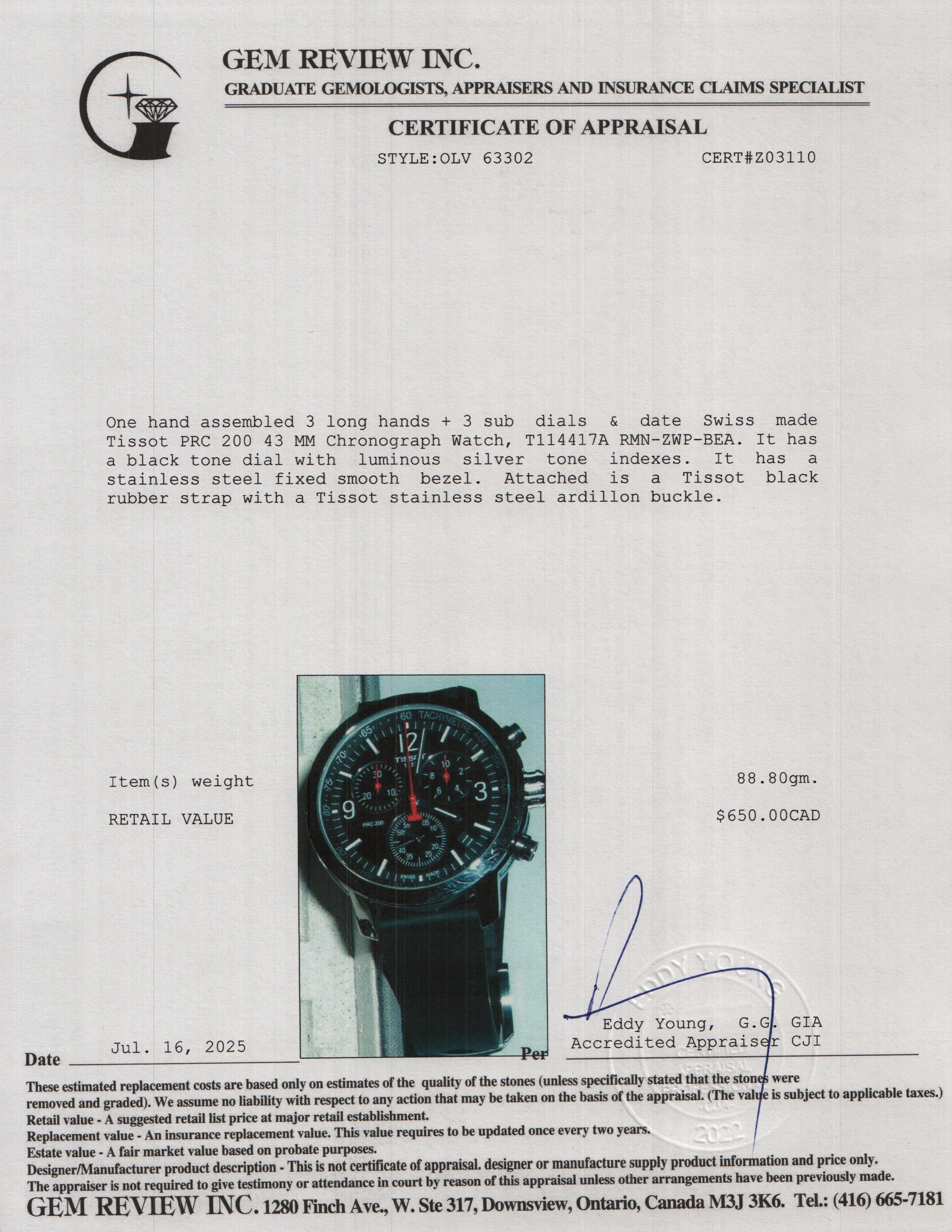 Tissot Stainless Steel Black Dial PRC 200 43 MM Chronograph Watch w/ Box