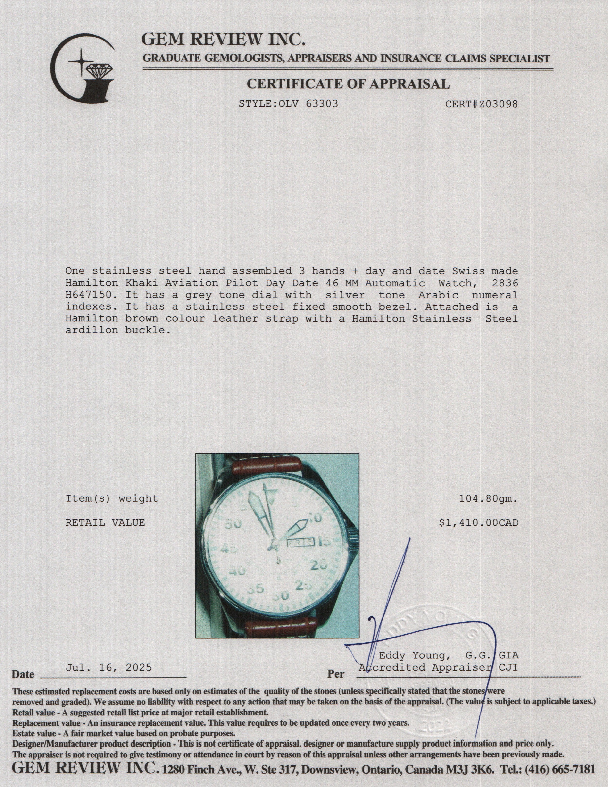 Hamilton Stainless Steel Khaki Aviation Pilot Day Date 46 MM Automatic Watch 2836 w/ Box & Papers