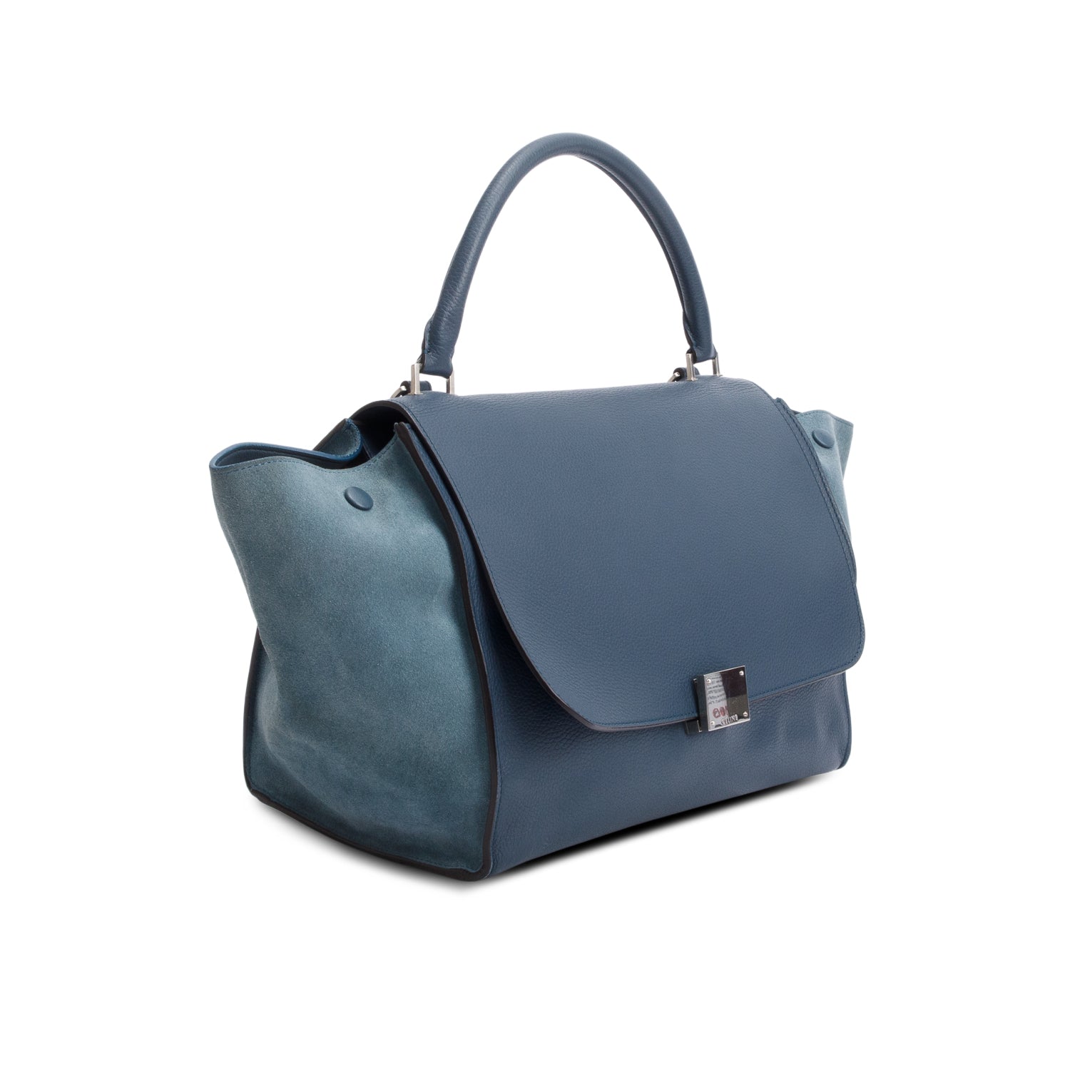 Celine Blue Calfskin Leather Suede Trim Medium Trapeze Bag w/ Strap
