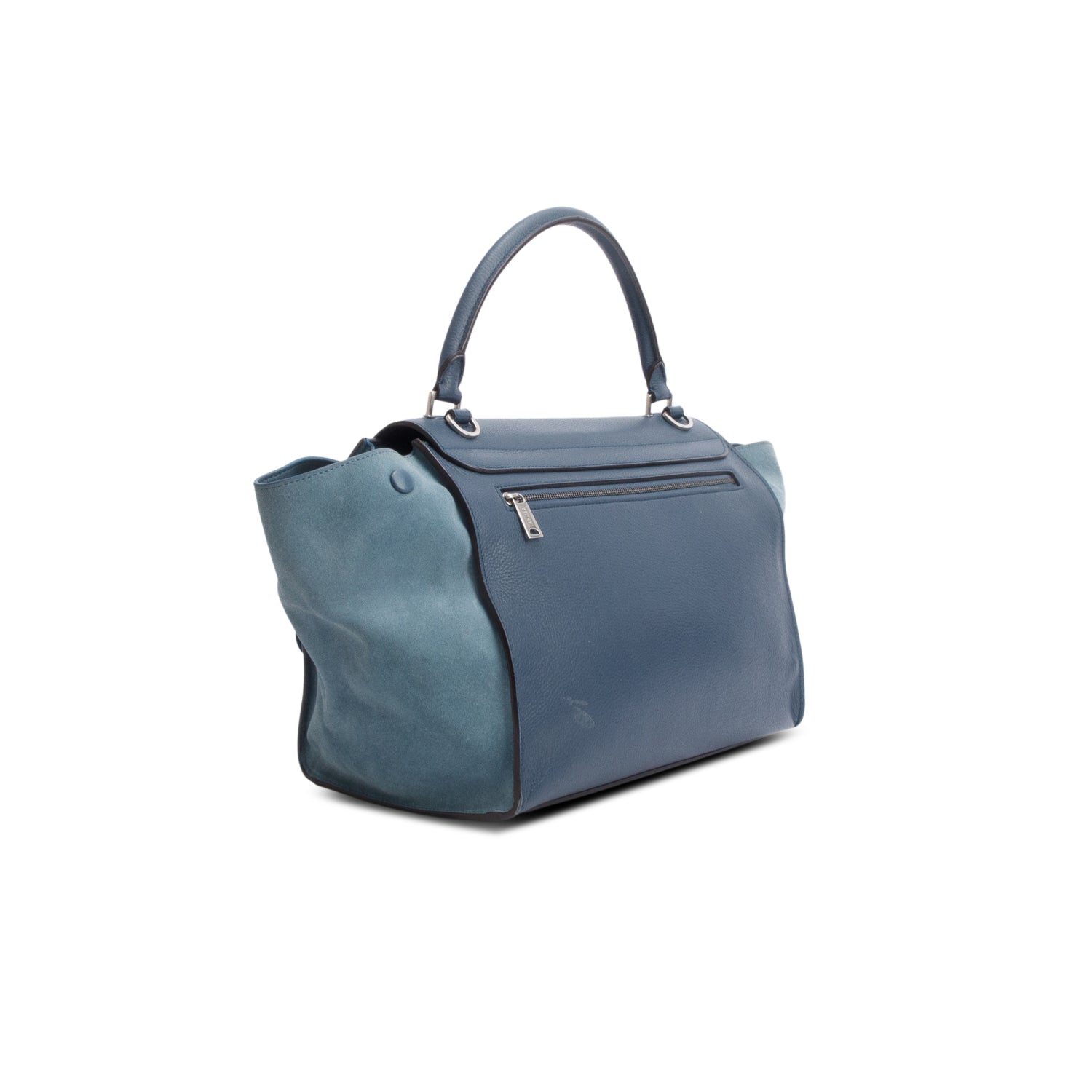 Celine Blue Calfskin Leather Suede Trim Medium Trapeze Bag w/ Strap
