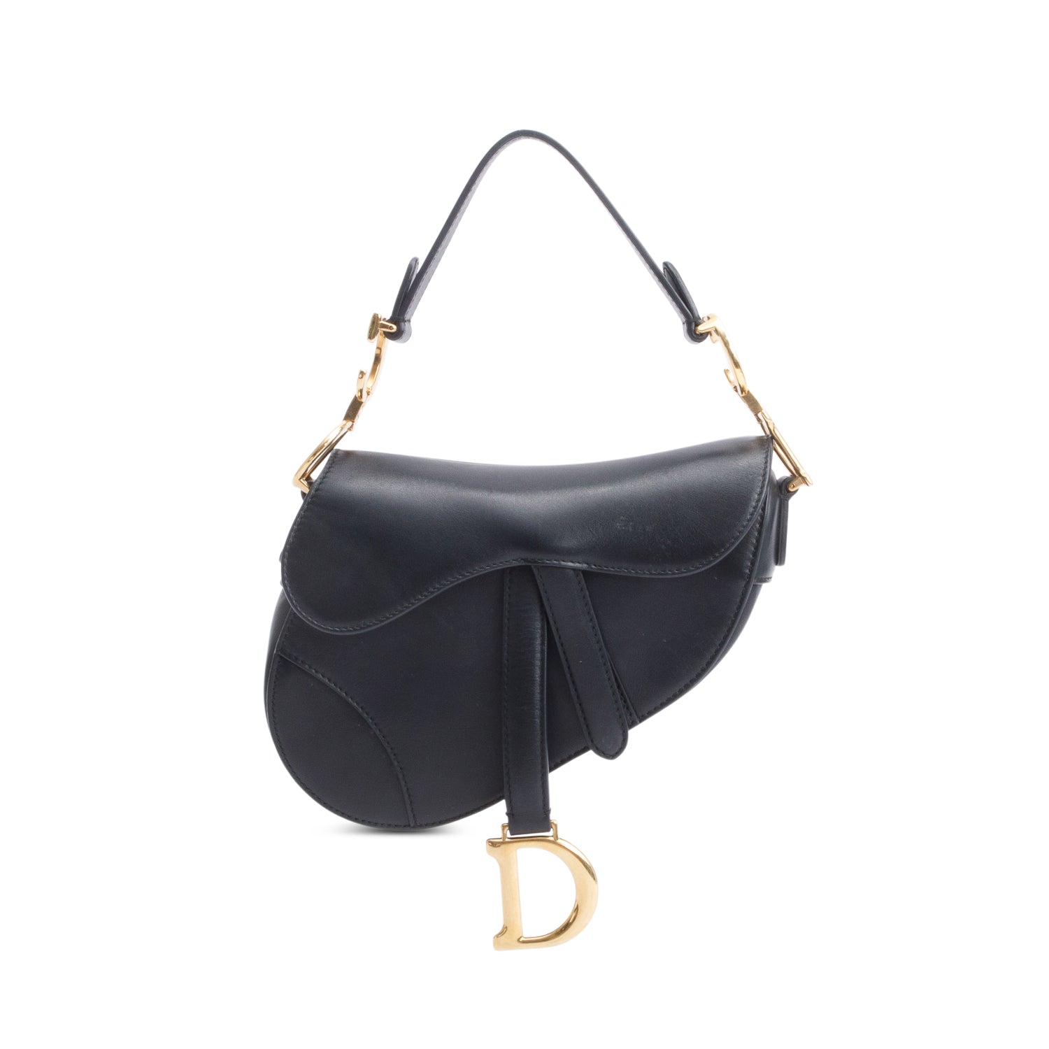 Christian Dior Black Calfskin Leather Mini Saddle Bag w/ Authenticity Card