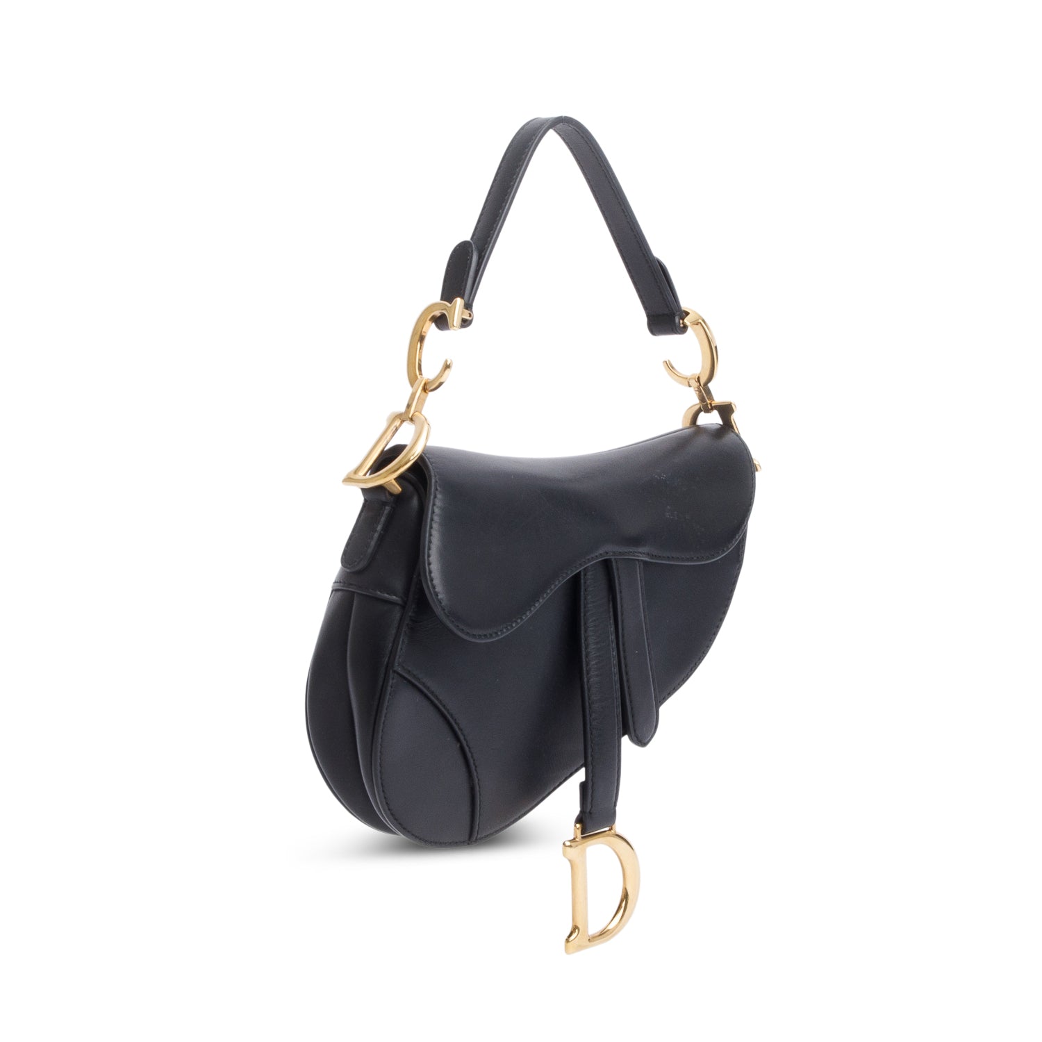 Christian Dior Black Calfskin Leather Mini Saddle Bag w/ Authenticity Card