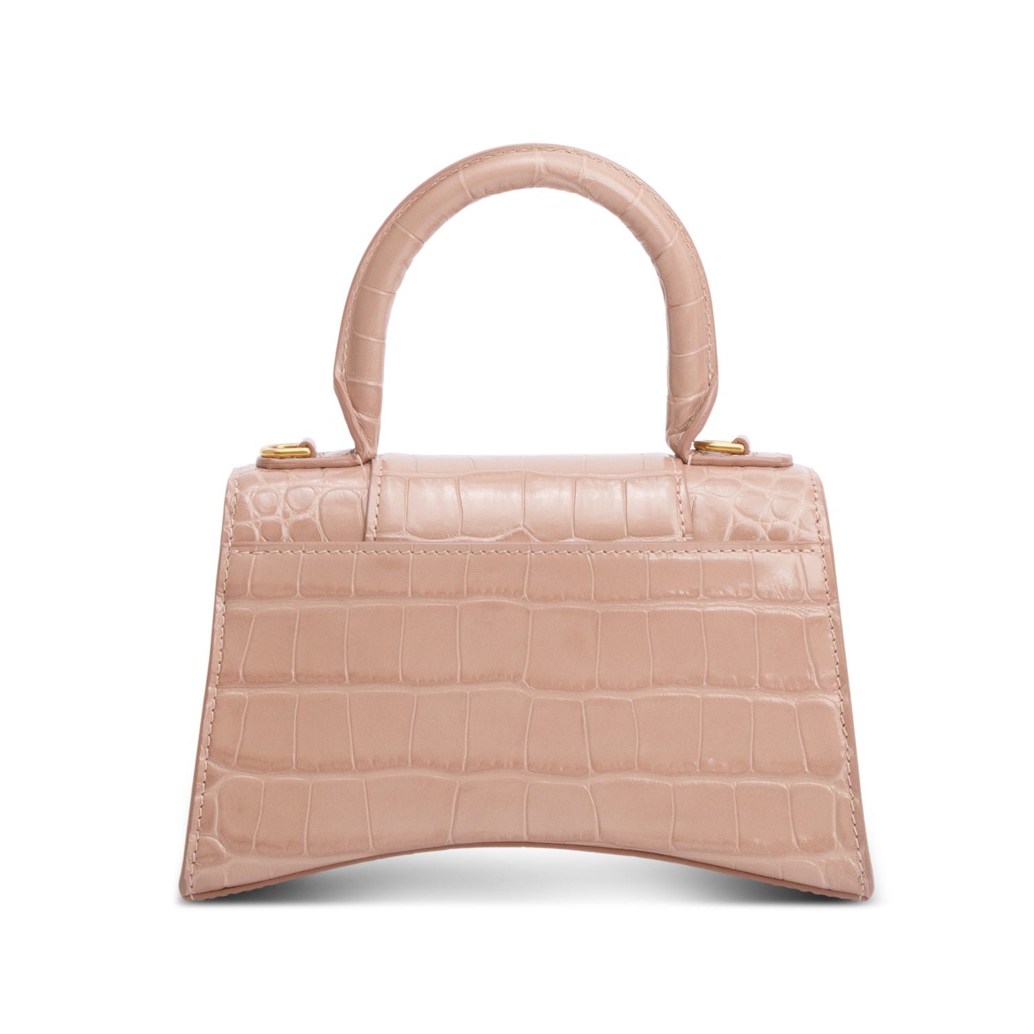 Balenciaga Beige Croc-Embossed Leather XS Hourglass Top Handle Bag w/ Strap