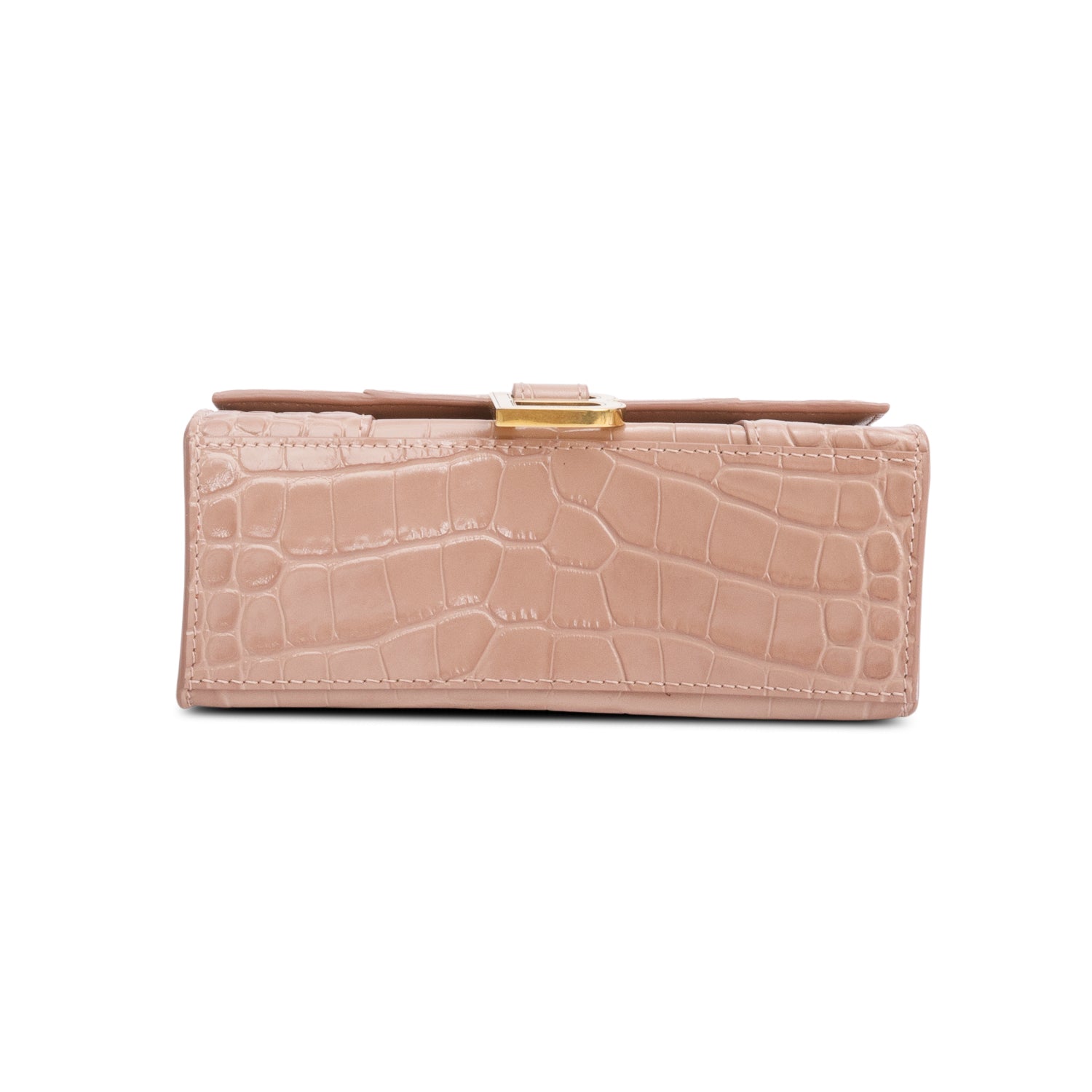 Balenciaga Beige Croc-Embossed Leather XS Hourglass Top Handle Bag w/ Strap