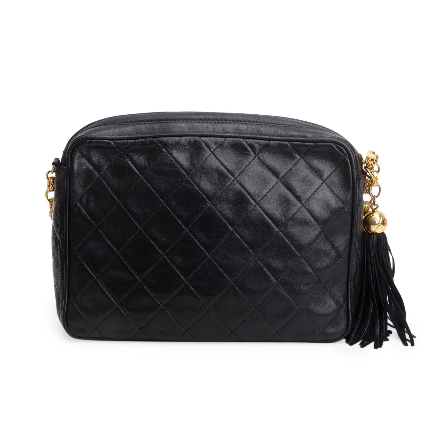 Chanel Vintage Black Quilted Lambskin Leather Bijoux CC Tassel Camera Bag
