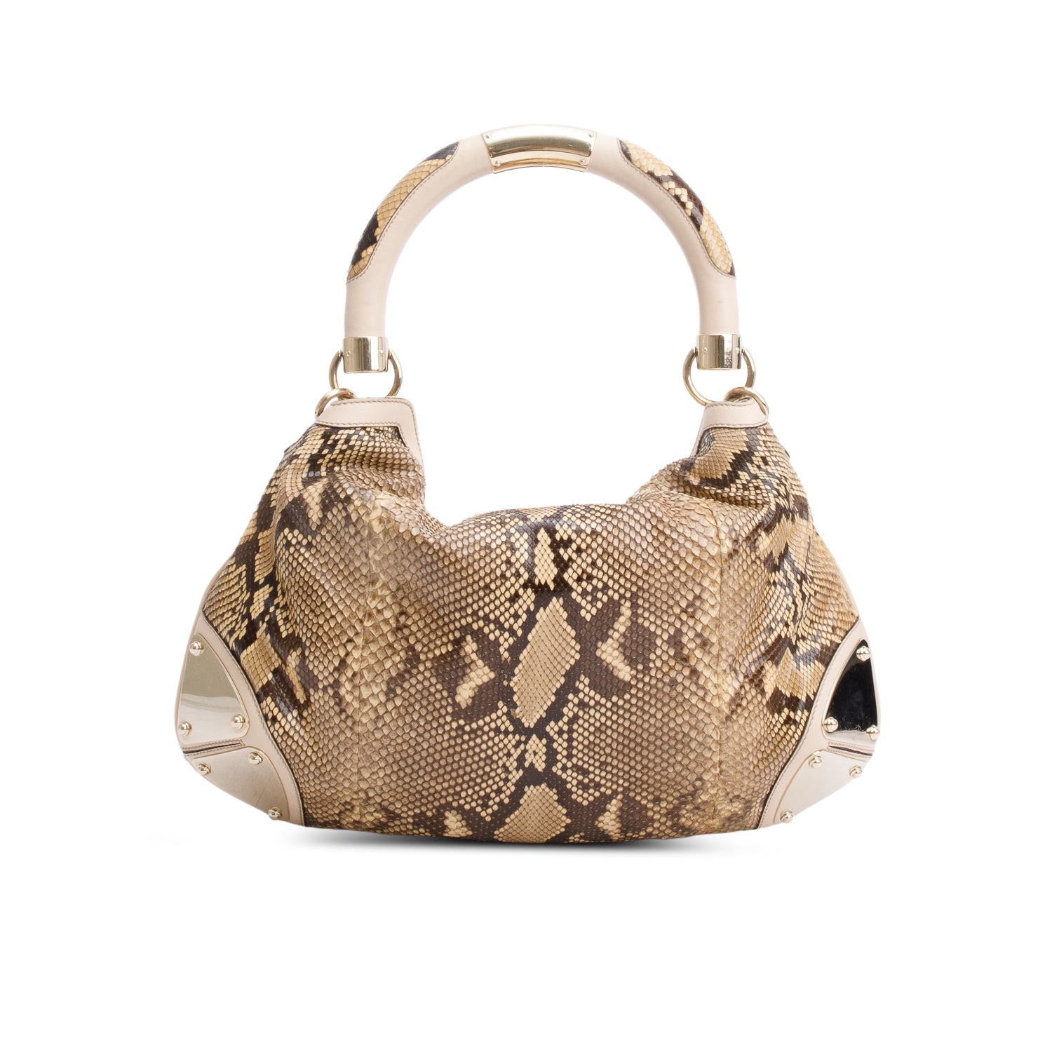 Gucci Beige Leather Trim Python Medium Indy Babouska Hobo w/ Strap