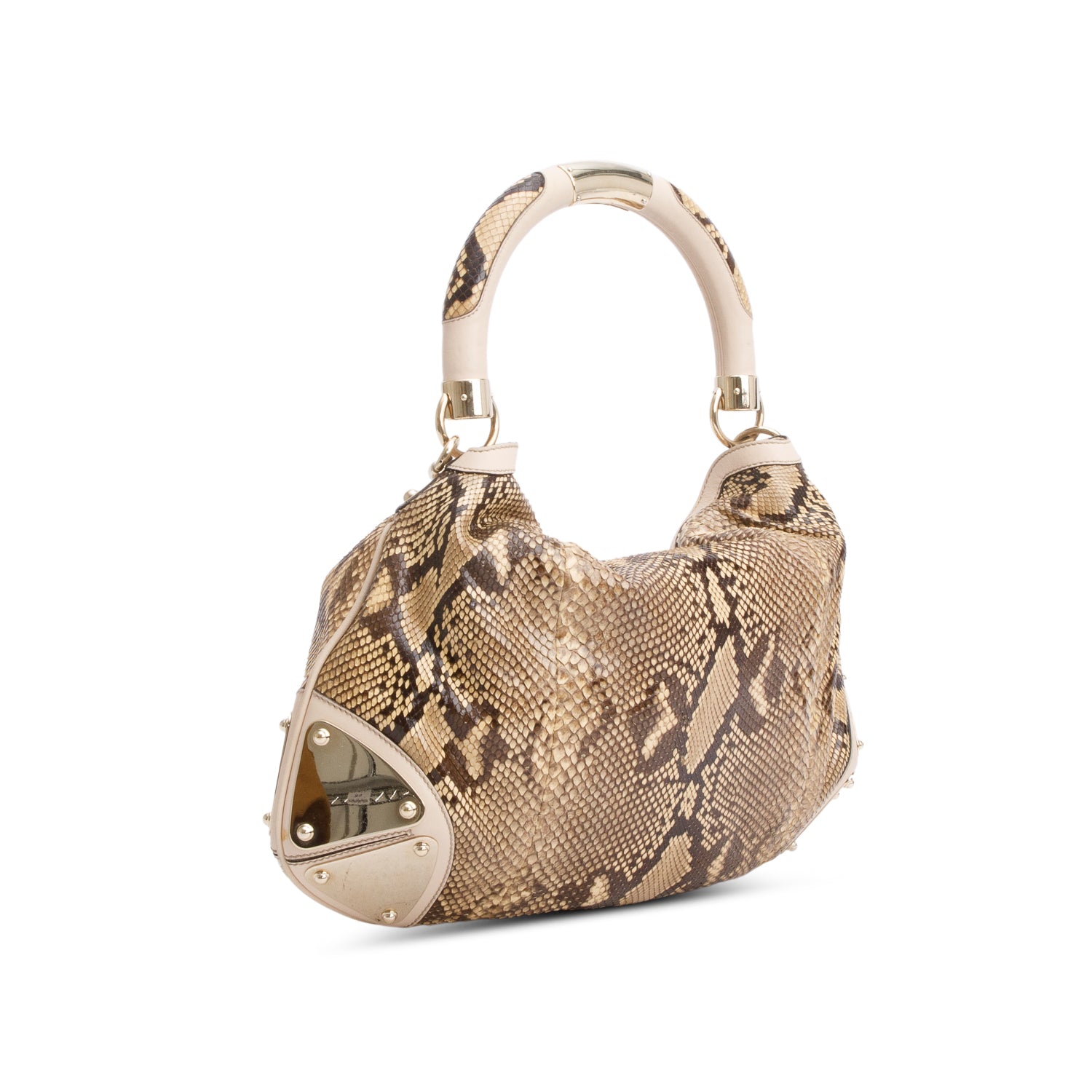 Gucci Beige Leather Trim Python Medium Indy Babouska Hobo w/ Strap