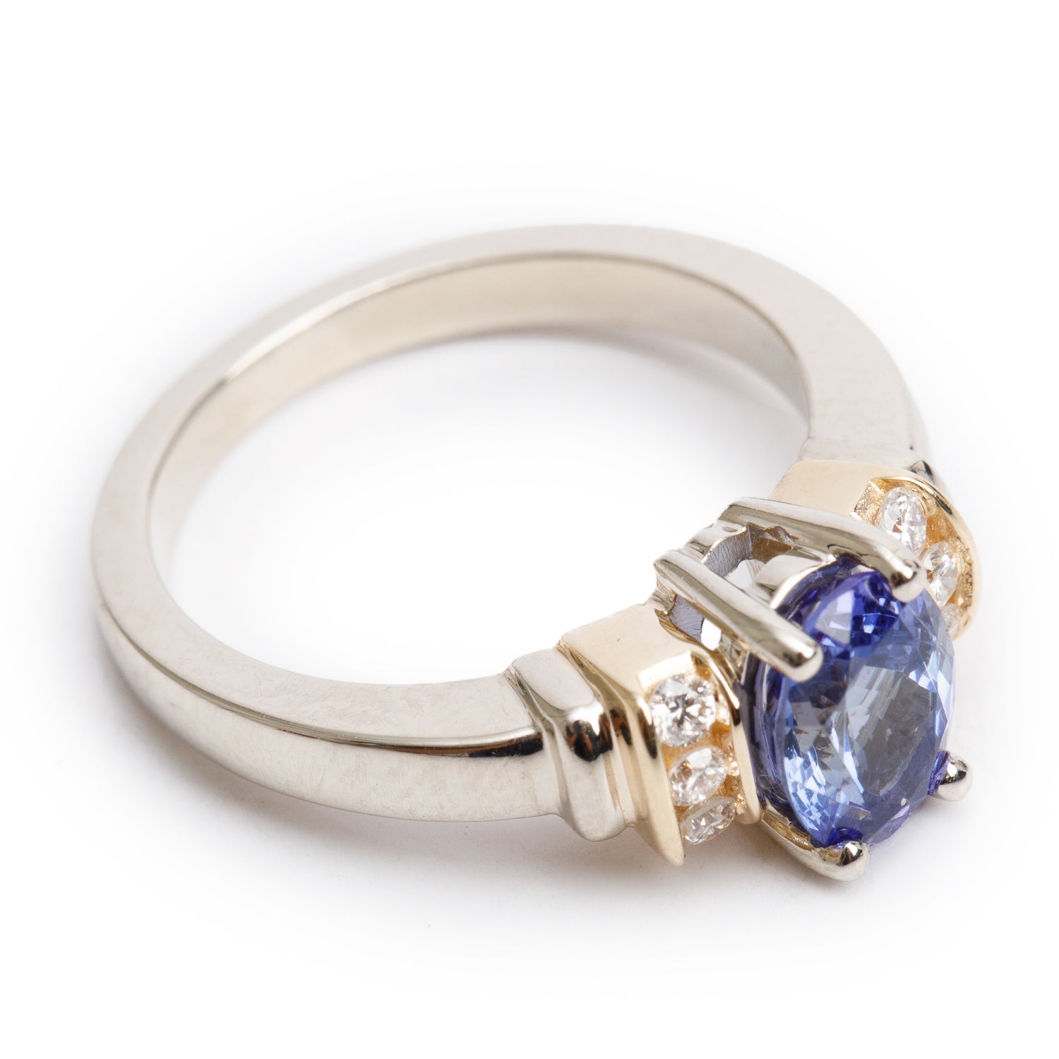 14k White & Yellow Gold Tanzanite & Diamond Cocktail Ring, Size 6.75