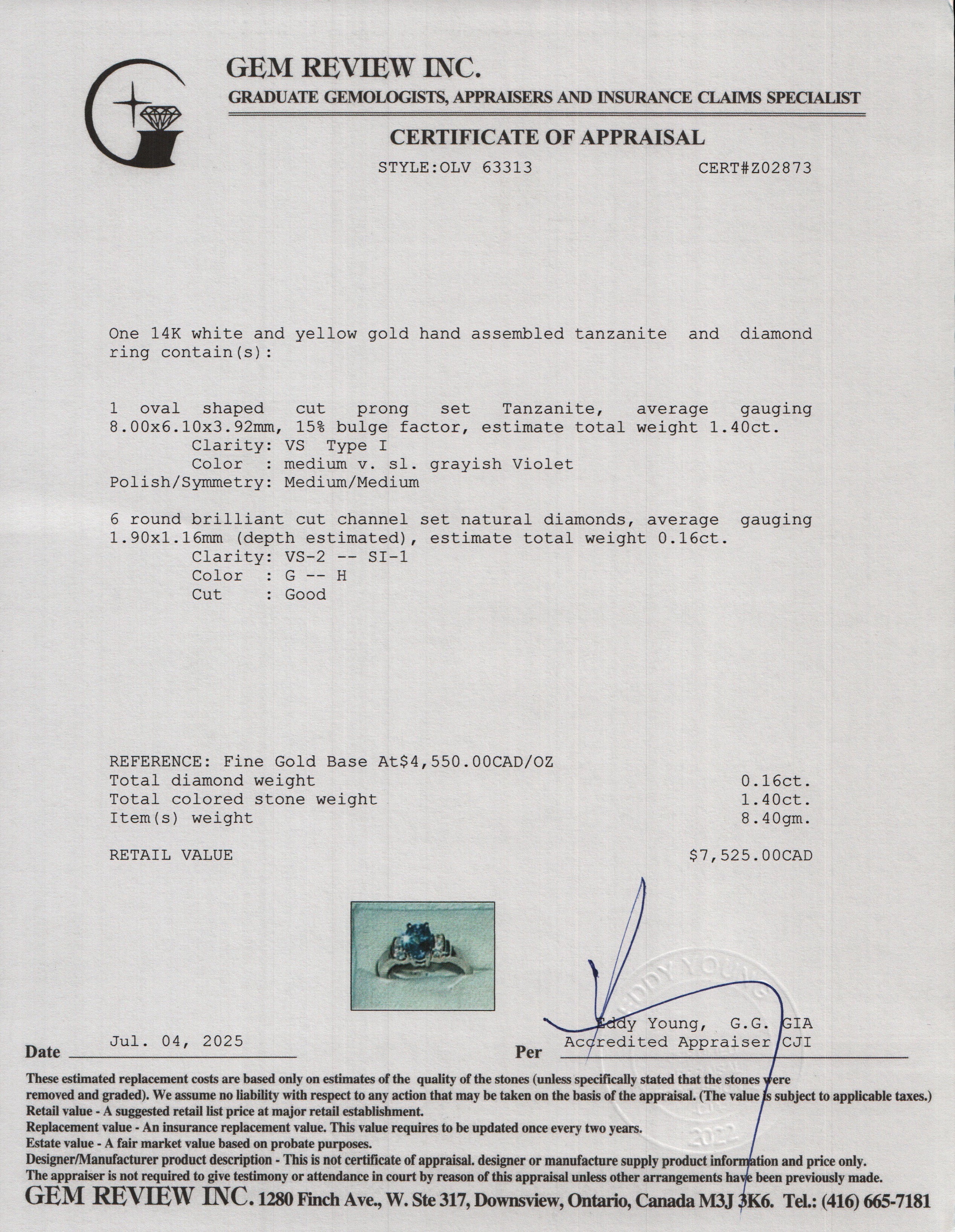 14k White & Yellow Gold Tanzanite & Diamond Cocktail Ring, Size 6.75