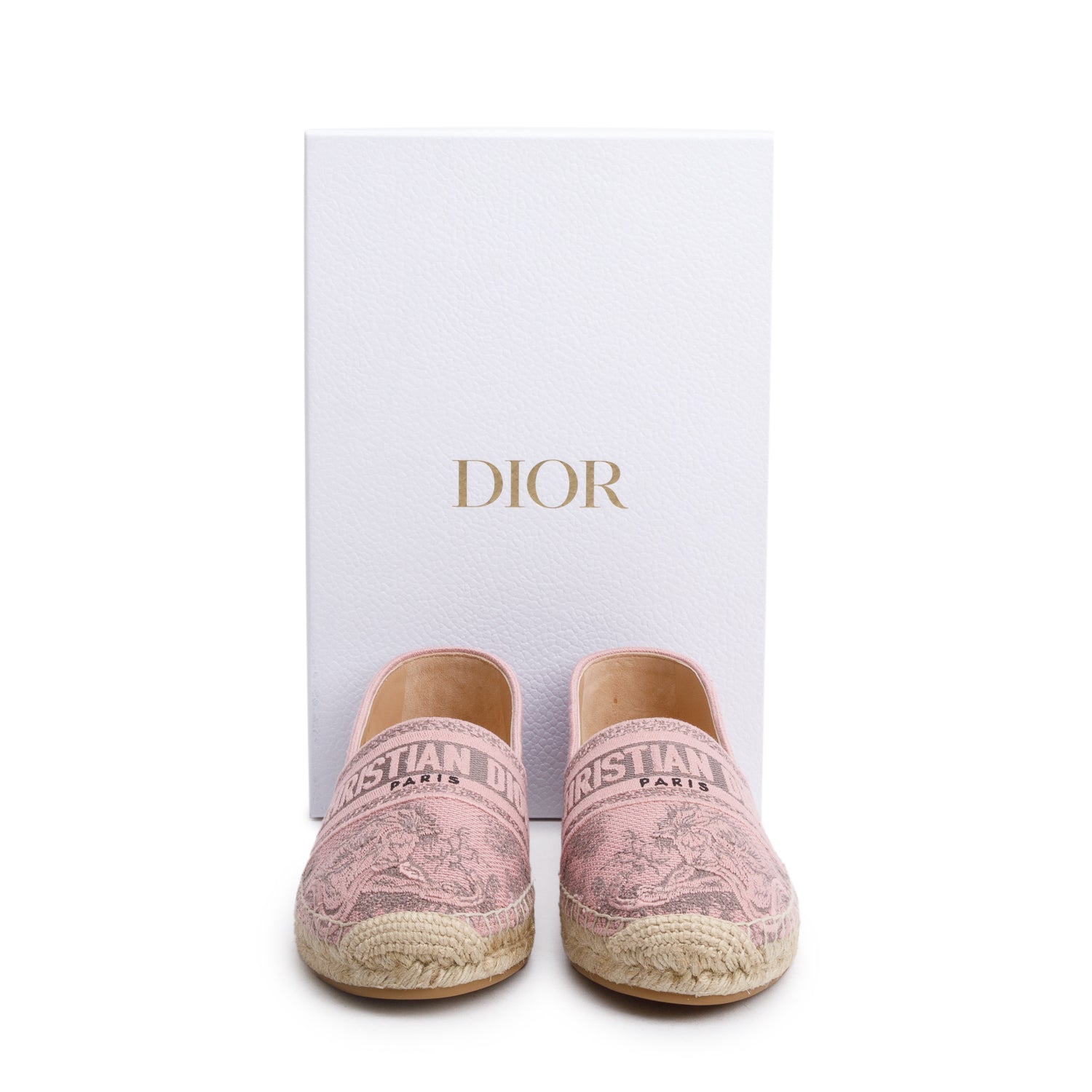Christian Dior Pink Embroidered Toile De Jouy Granville Espadrille, Size 40 w/ Box